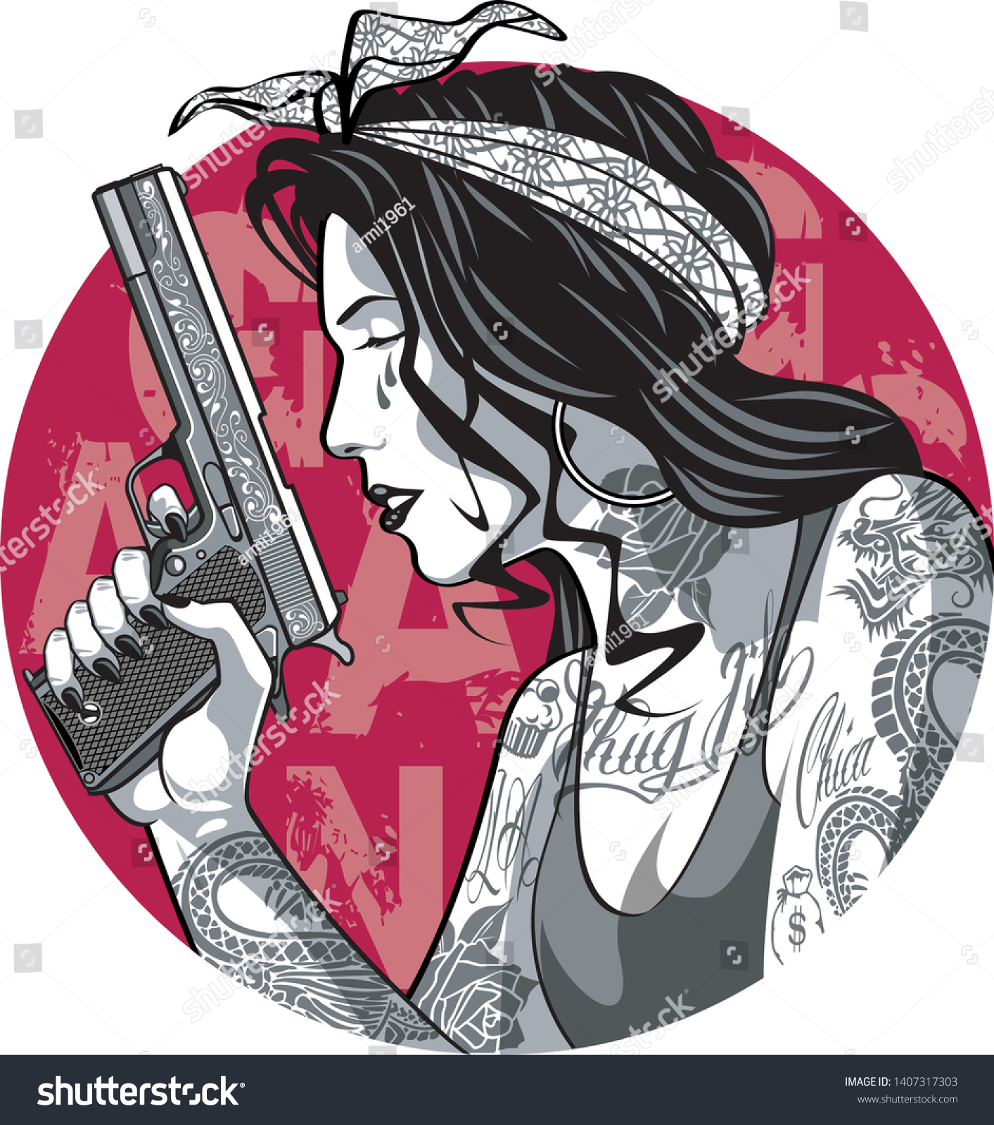 Gangster gun tattoos for females