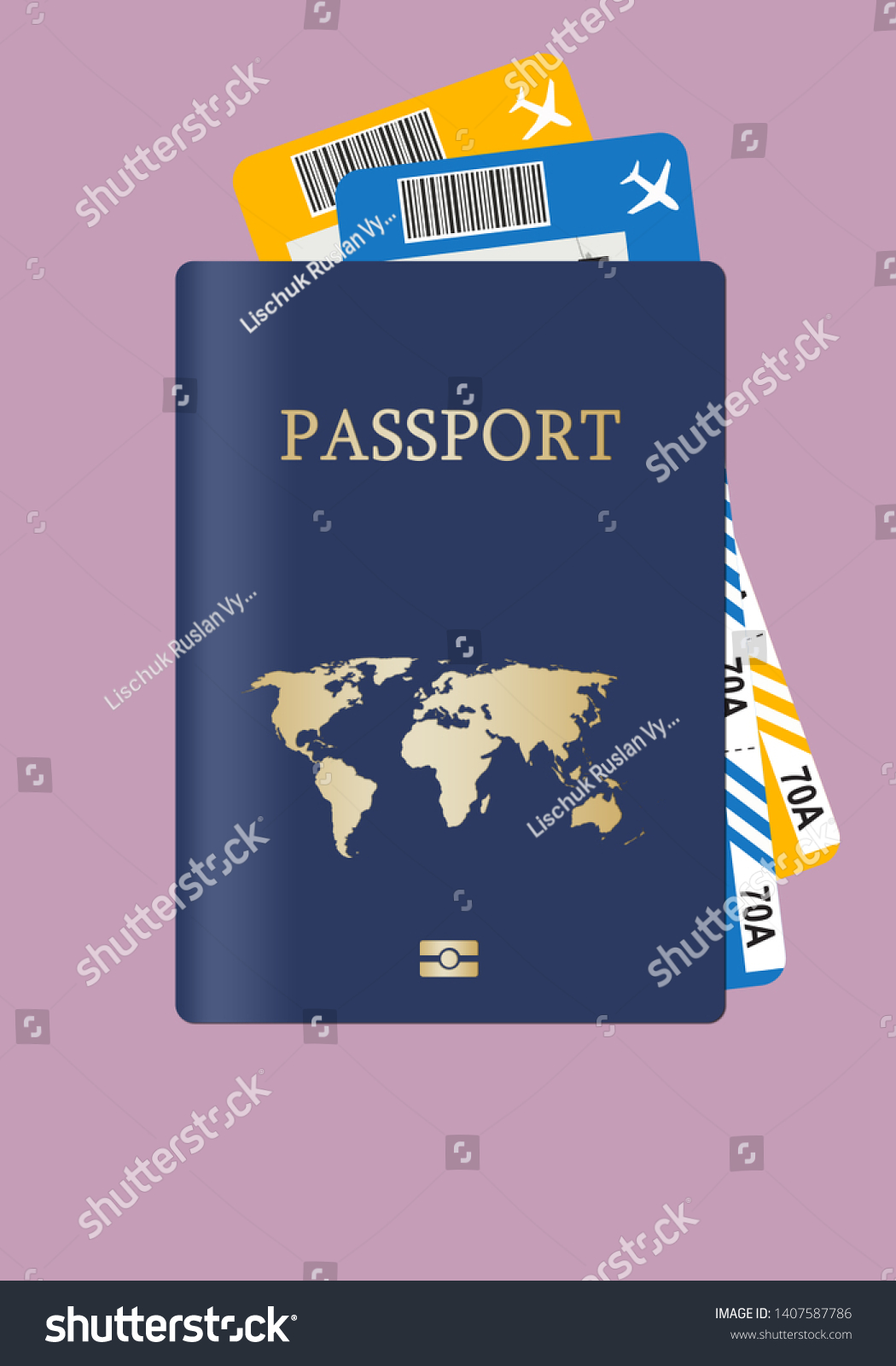 Passport Two Airplane Tickets Travel Different Stock Illustration