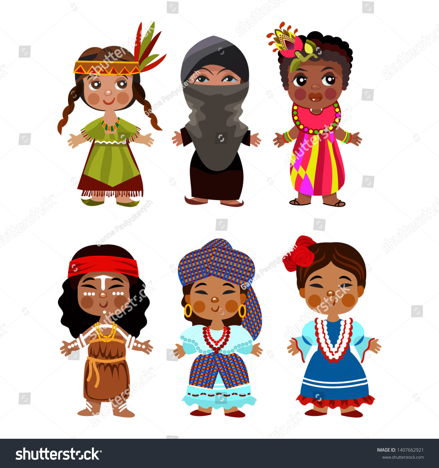 Cartoon Children Traditional Dress Isolated On Stock Illustration ...