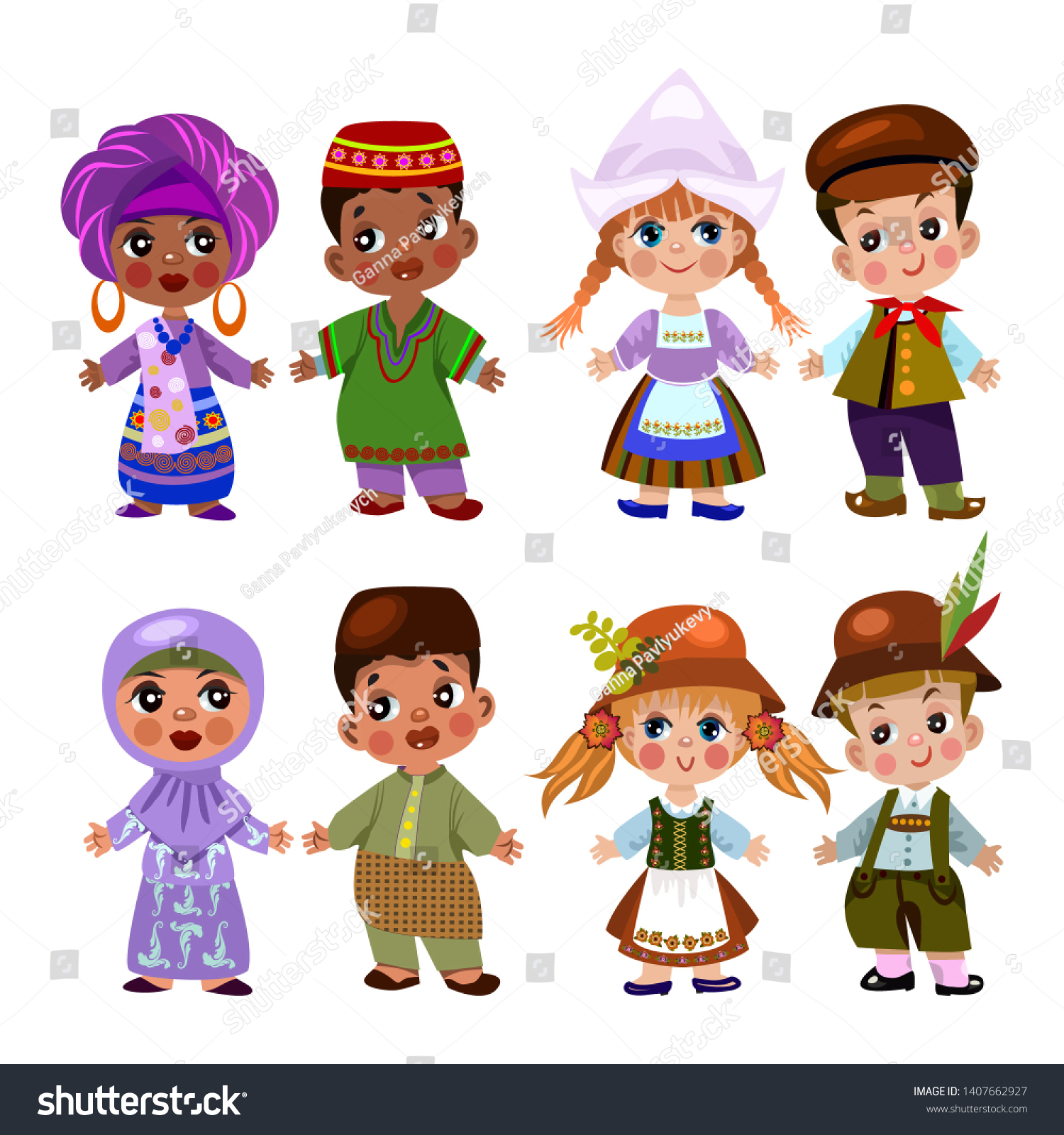 Cartoon Children Traditional Dress Isolated On Stock Illustration ...