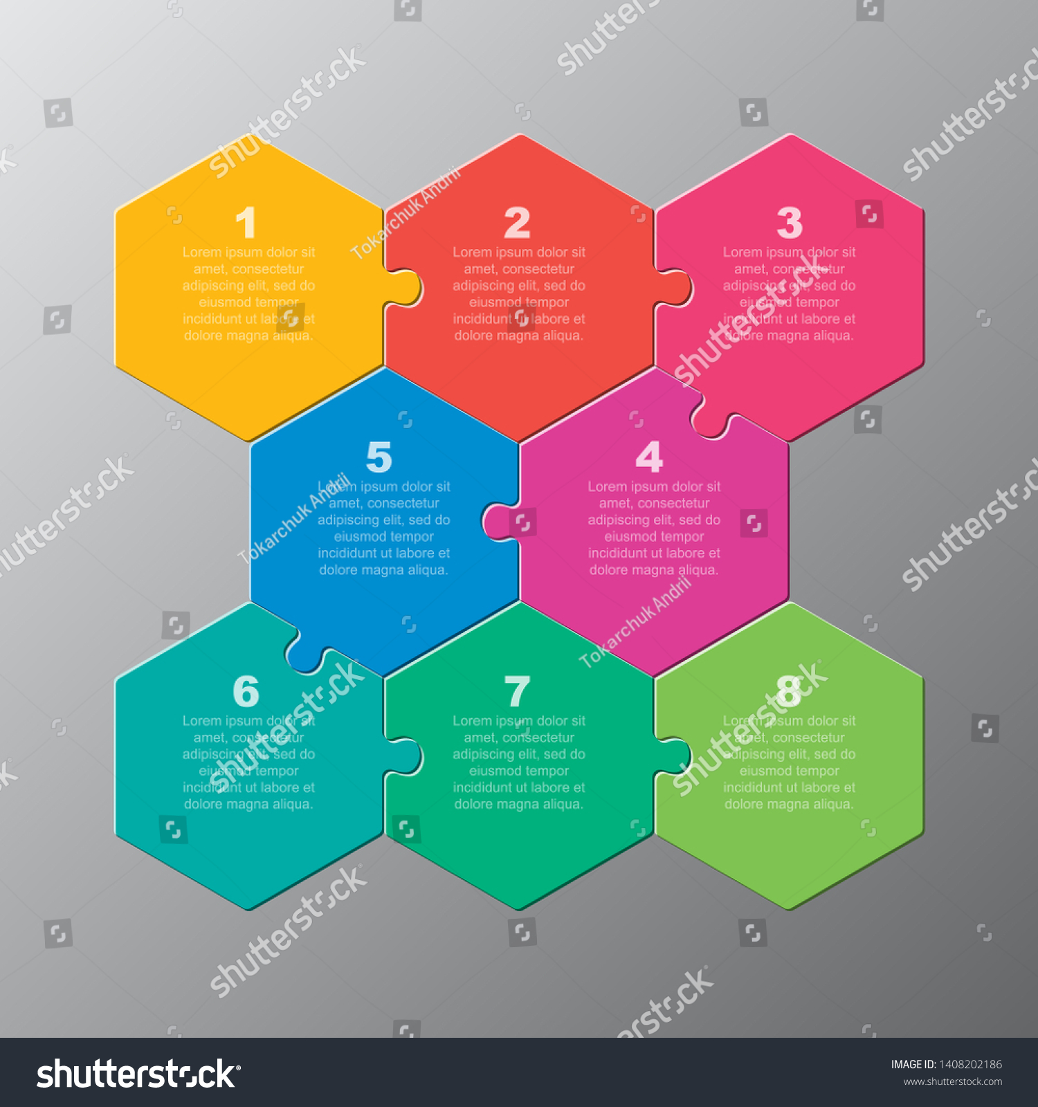 Eight Pieces Puzzle Hexagonal Diagram Hexagon Stock Vector (Royalty ...