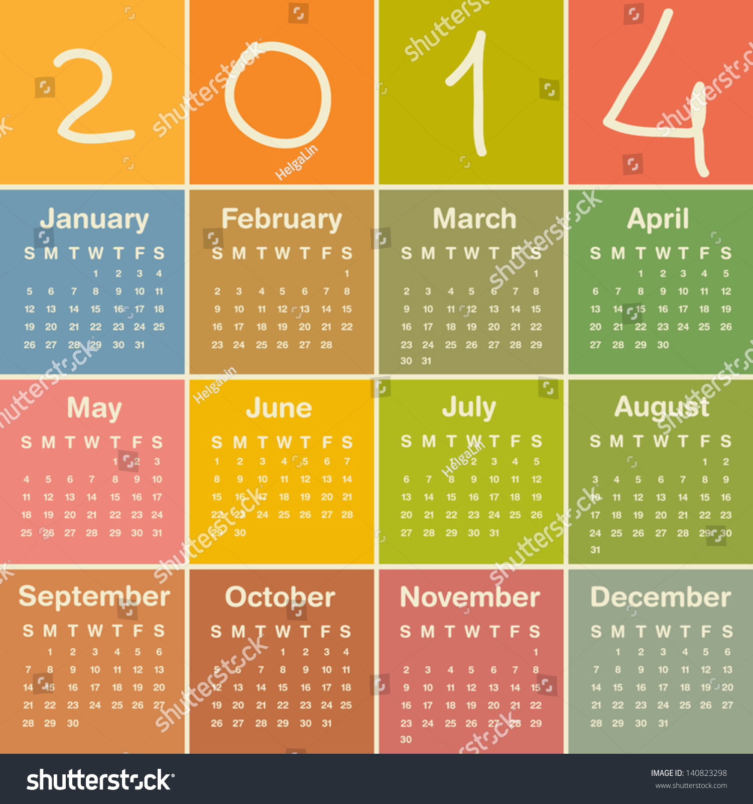 2014 Calendar Vector Stock Vector (Royalty Free) 140823298 | Shutterstock