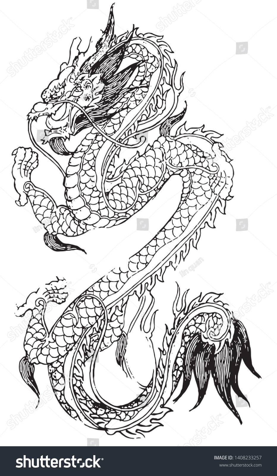 Chinese Dragon Line Drawing Vector Stock Vector (Royalty Free ...