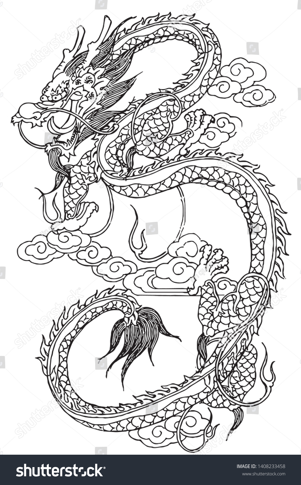 Chinese Dragon Line Drawing Vector Stock Vector (Royalty Free ...