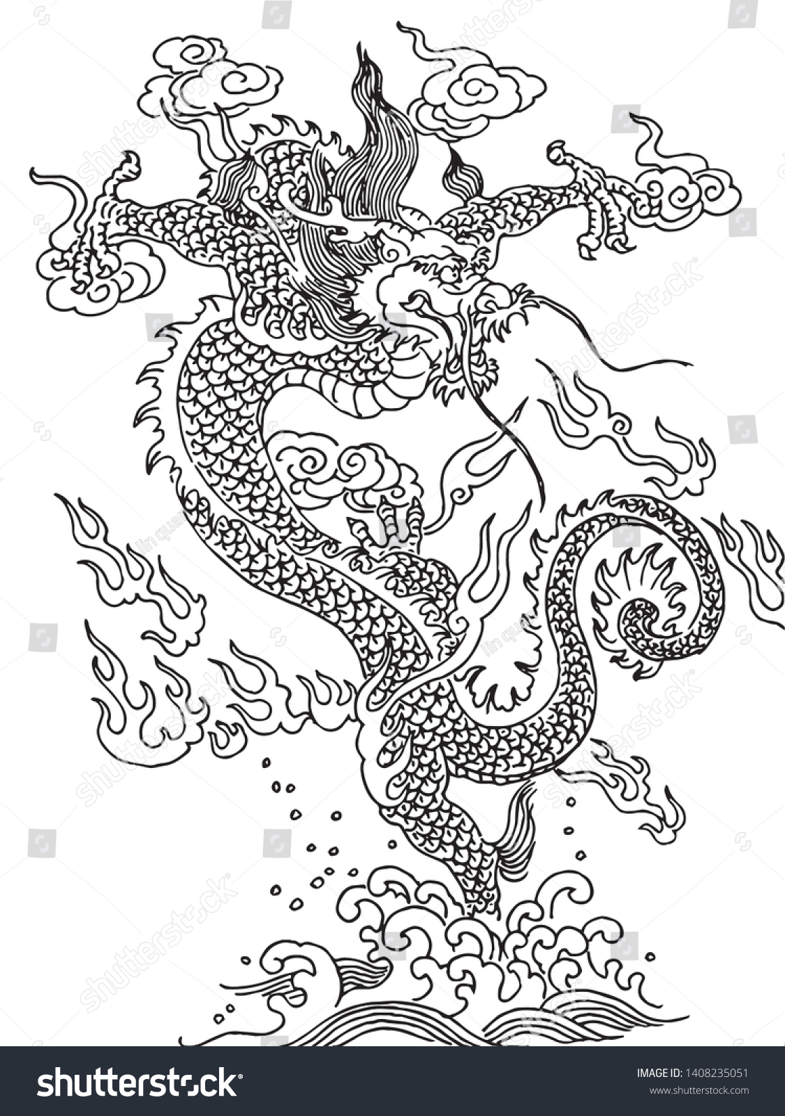 Chinese Dragon Line Drawing Vector Stock Vector (Royalty Free ...