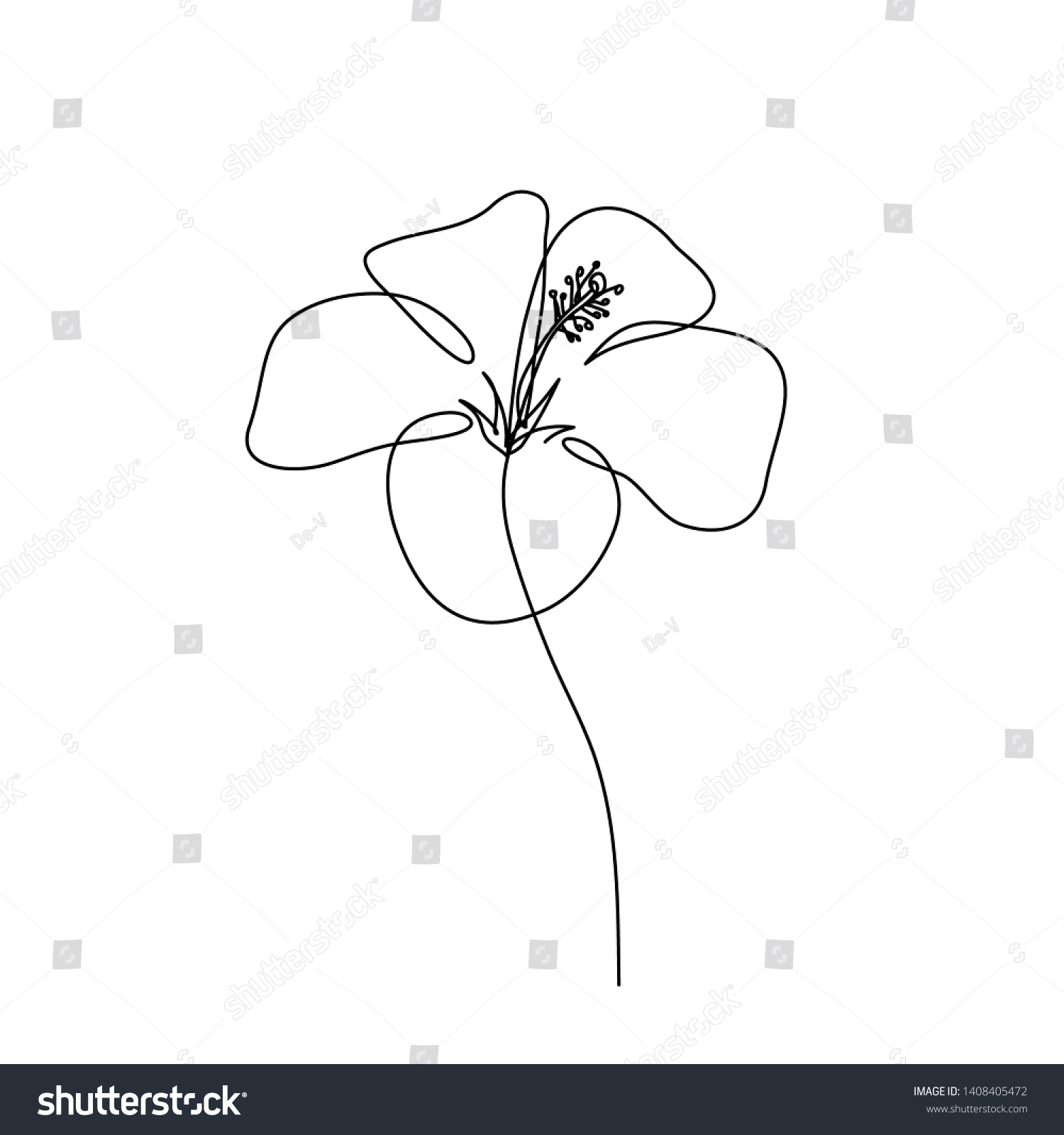 Hibiskus Chinese Rose Flower Continuous Line Stock Vector Royalty Free 1408405472 Shutterstock