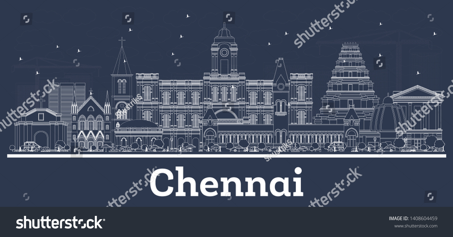 Outline Chennai India City Skyline White Stock Vector (Royalty Free ...