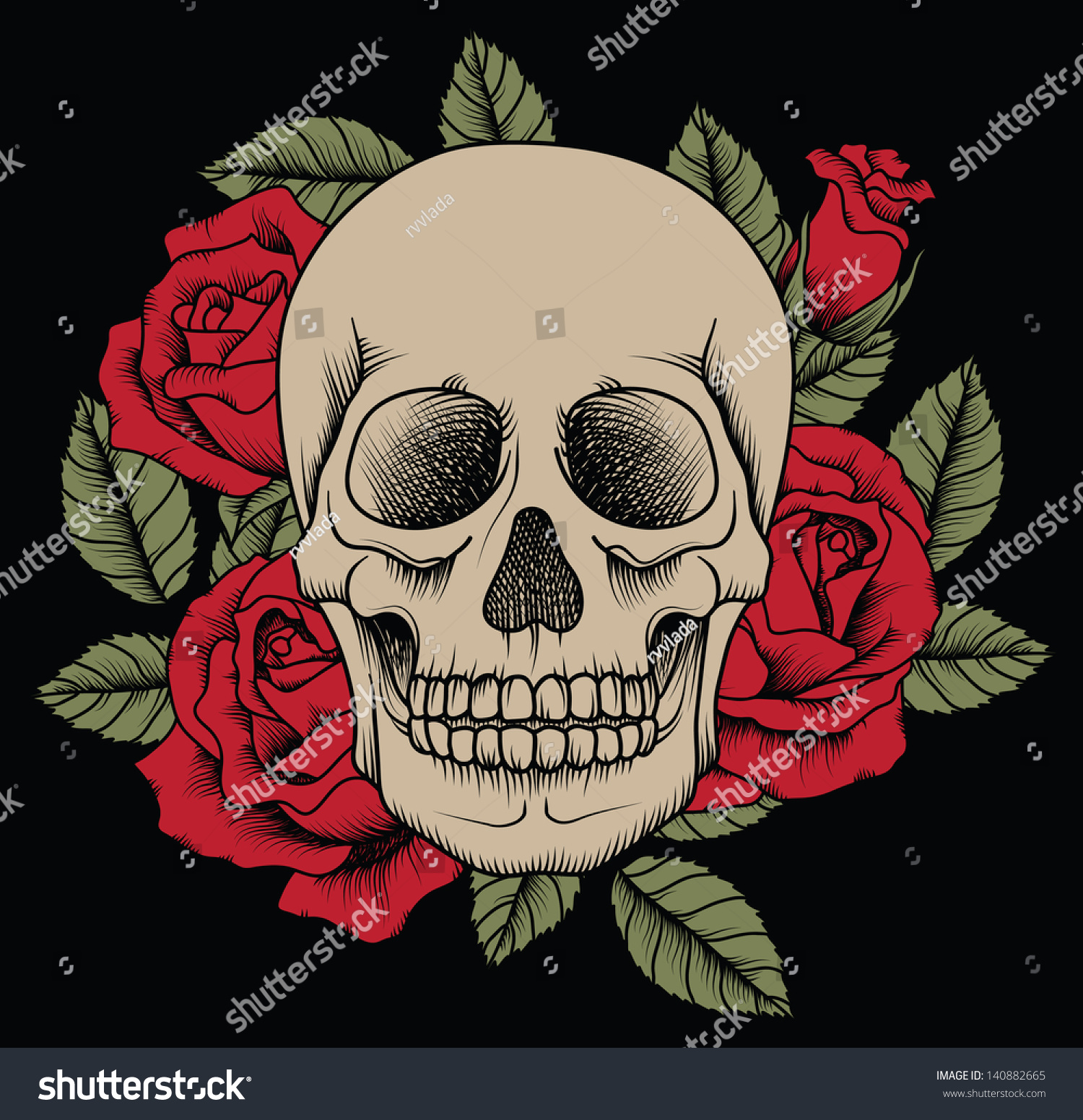 Vector Skull Roses Stock Vector (Royalty Free) 140882665 | Shutterstock