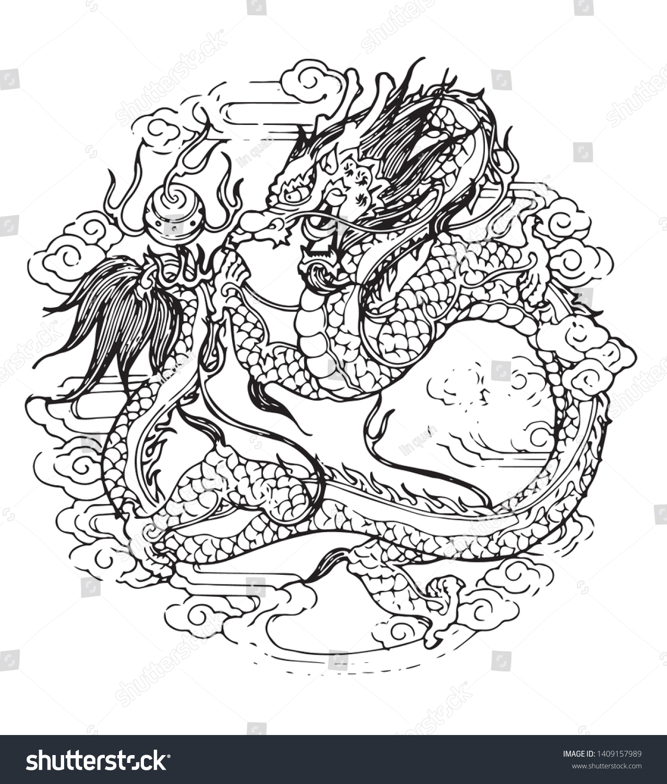 Chinese Dragon Line Drawing Vector Stock Vector (Royalty Free ...