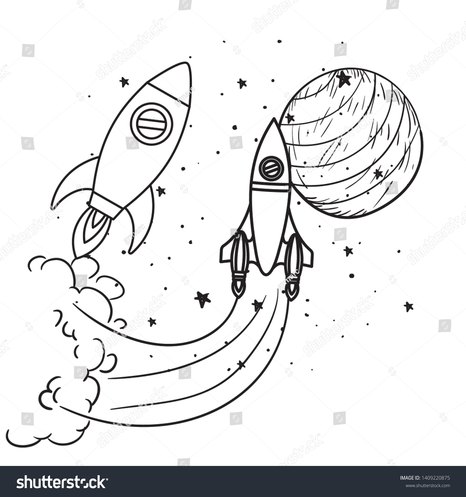 Rockets Flying Planets Solar System Stock Vector (Royalty Free ...