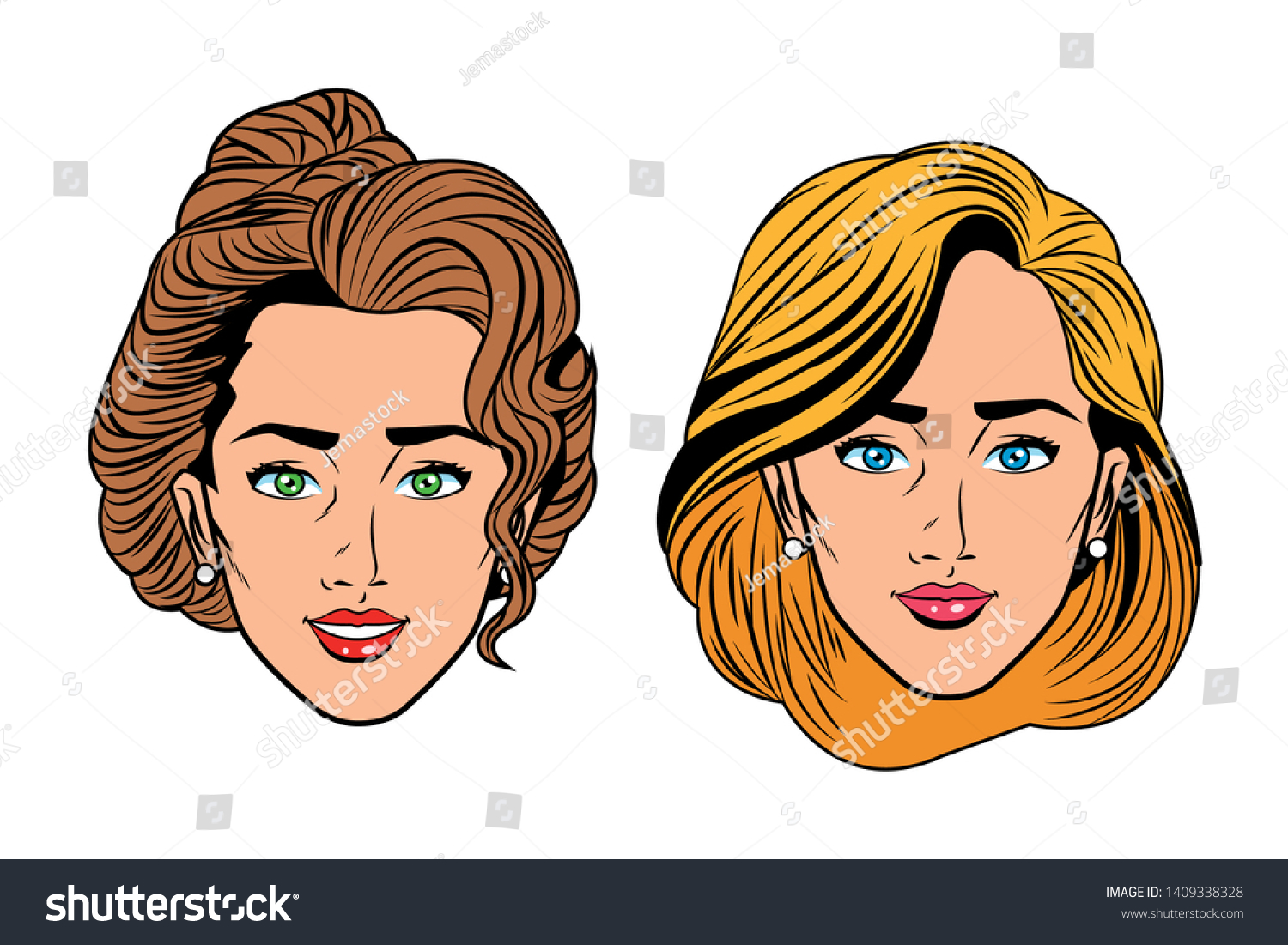 Pop Art Women Smiling Portrait Stylish Stock Vector Royalty Free 1409338328 Shutterstock 5891