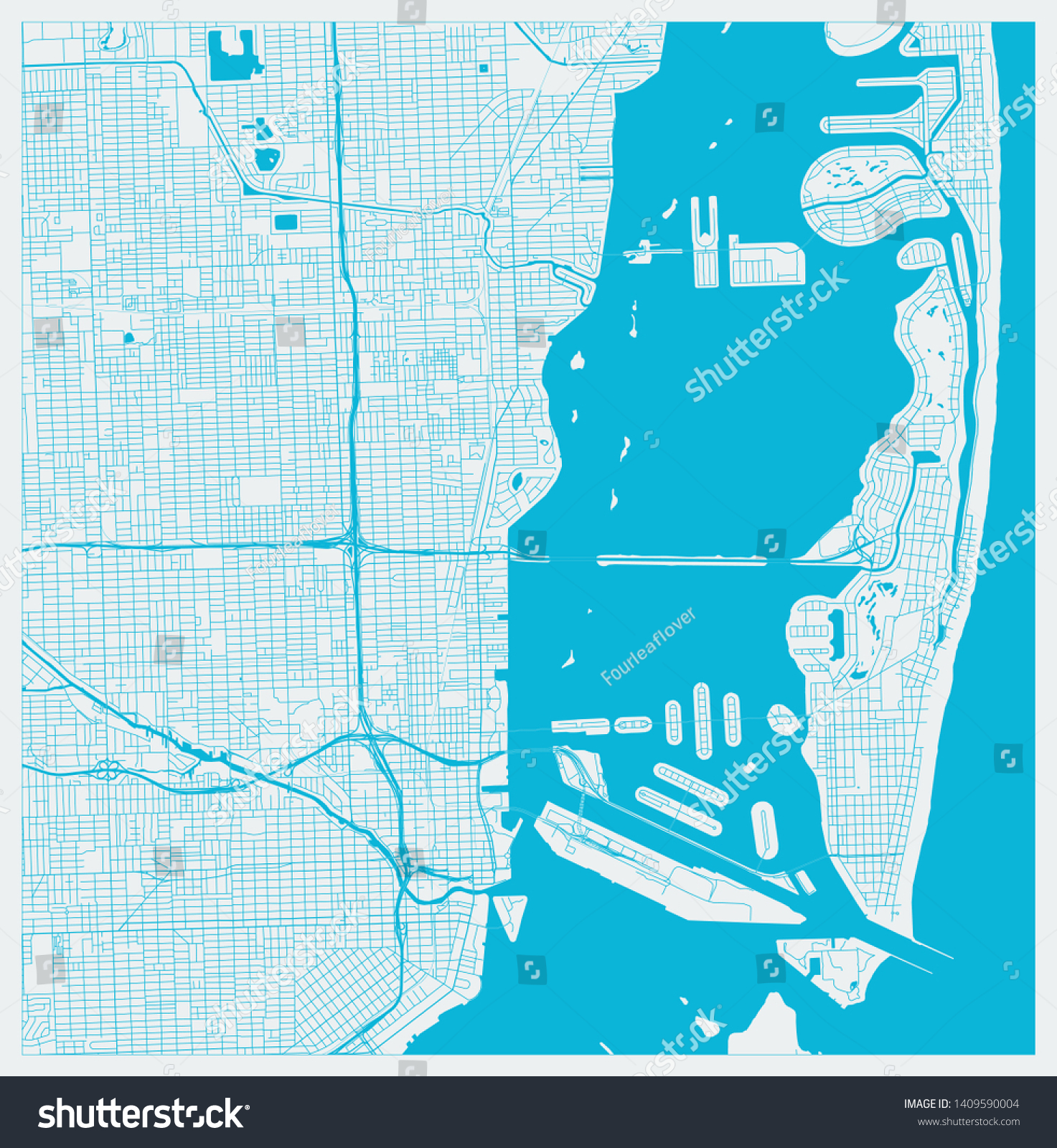 City Of Miami District Map Miami Florida Us Blue City Map Stock Vector Royalty Free 1409590004 Shutterstock