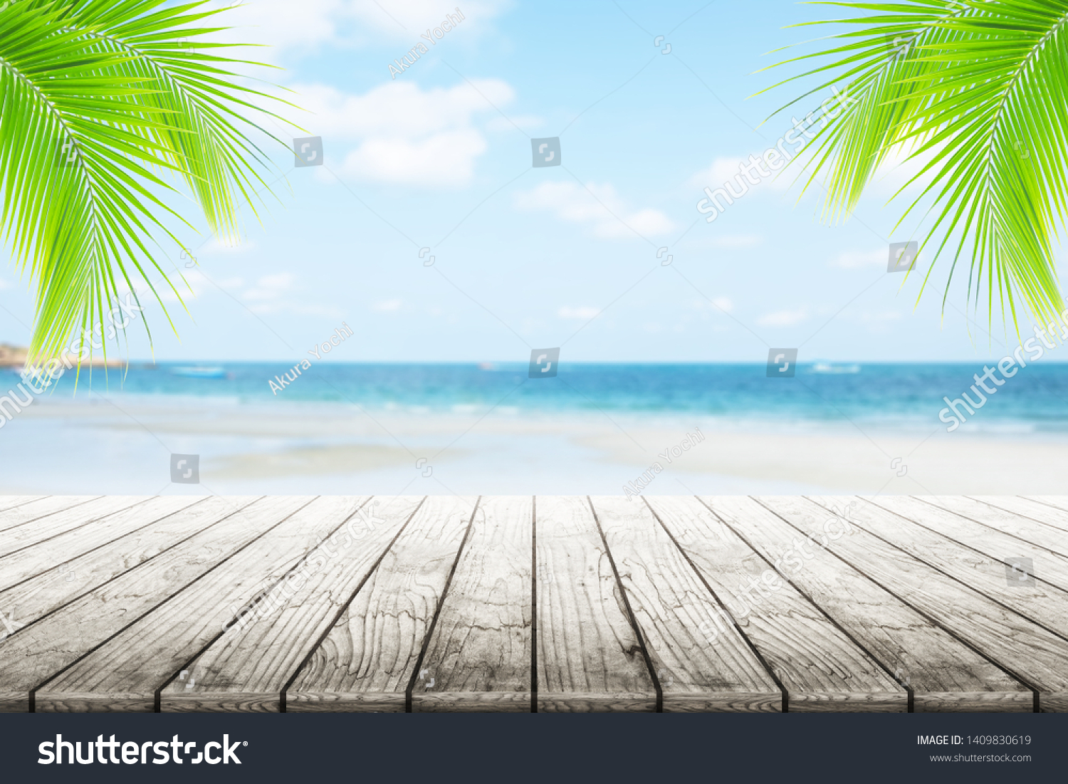 Empty Wooden Table Dock Floor Palm Stock Photo 1409830619 | Shutterstock