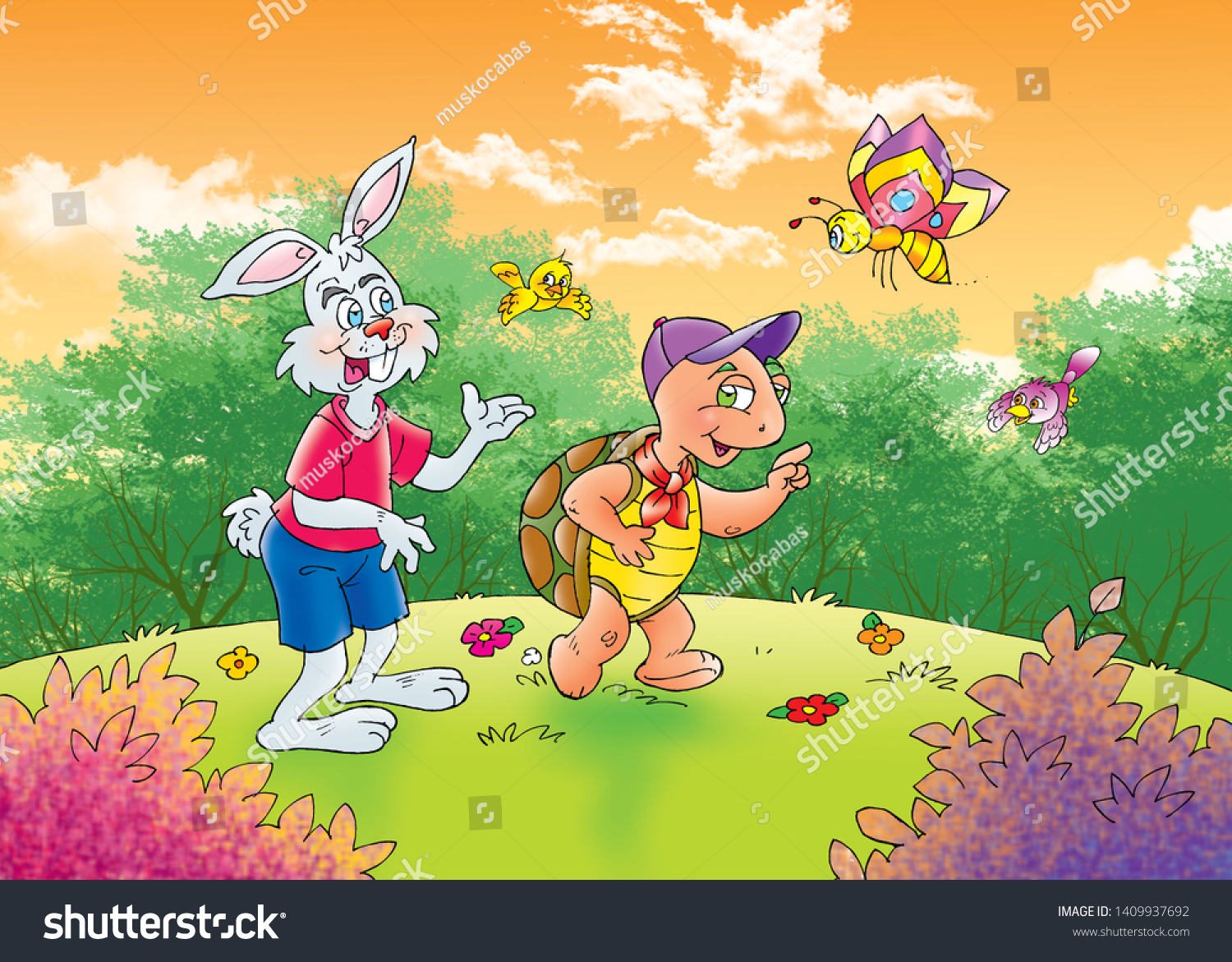 Childrens Fairy Tales Turtle Rabbit Stock Illustration 1409937692 ...