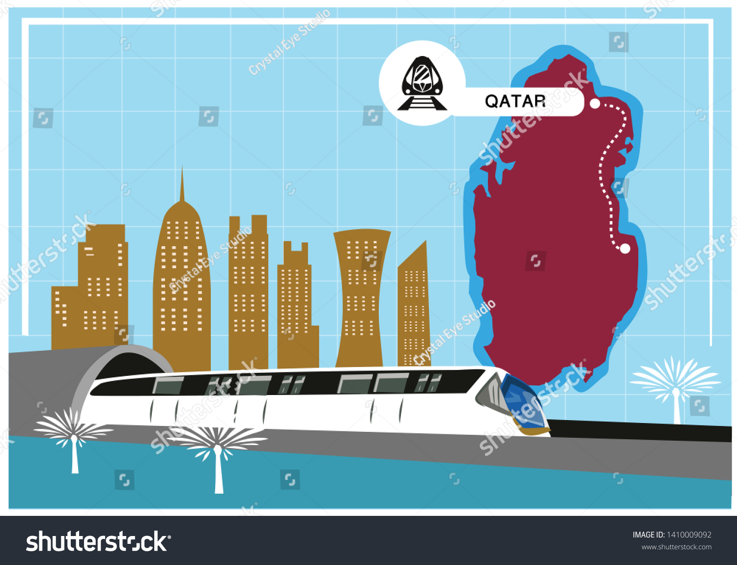 Qatar Map Famous Landmarks Metro Train Stock Vector (Royalty Free ...