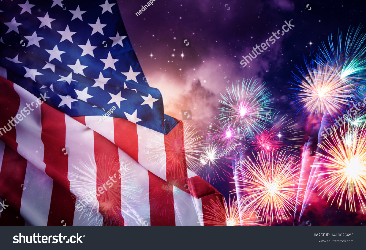 American Flag Fireworks Night Sky Background Stock Photo 1410026483 ...