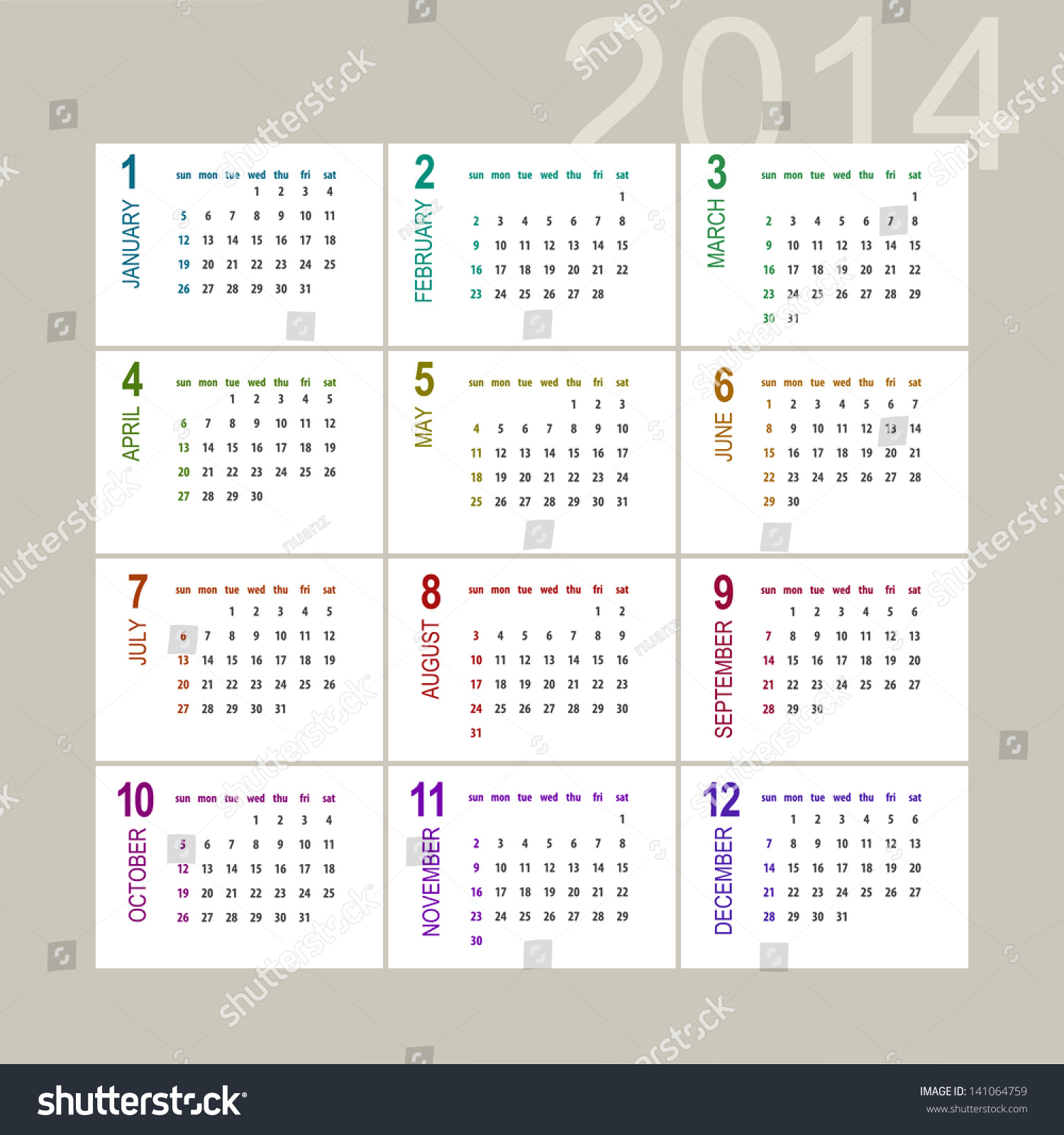 2014 Calendar Design On Light Background Stock Vector (Royalty Free ...