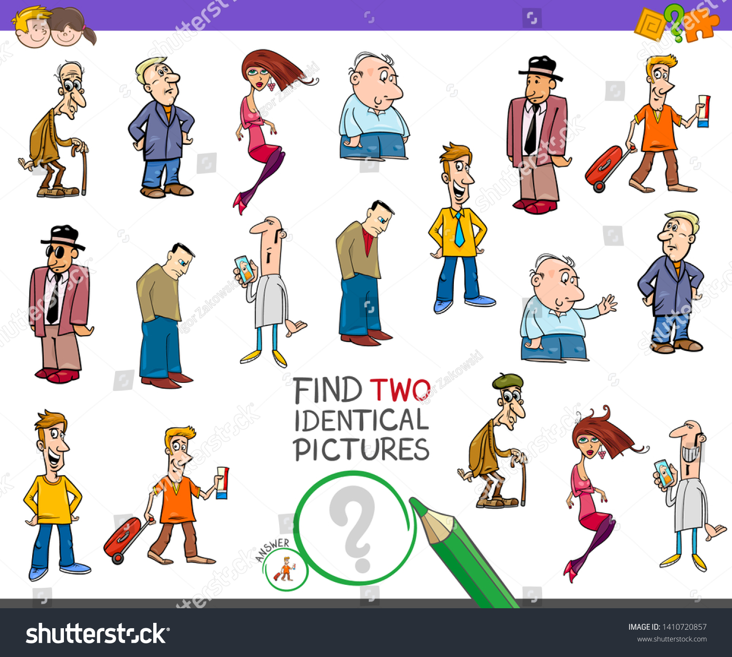 Cartoon Illustration Finding Two Identical Pictures Stock Vector ...