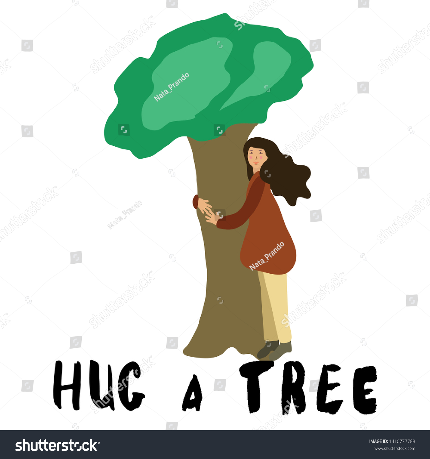 Girl Hugging Tree Illustration Hug Tree Stock Illustration 1410777788