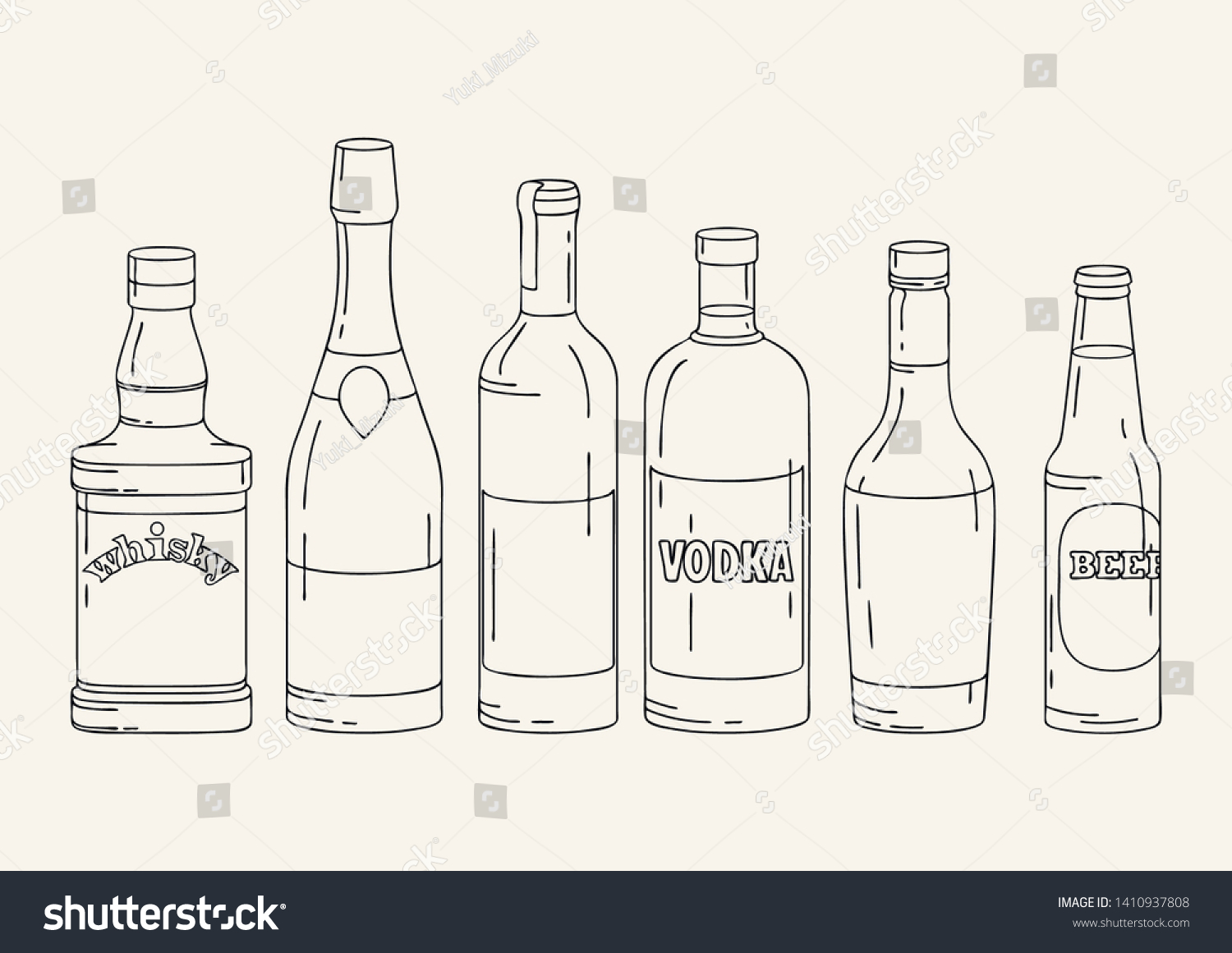 Hand Drawn Set Different Alcohol Bottles Stock Vector (Royalty Free