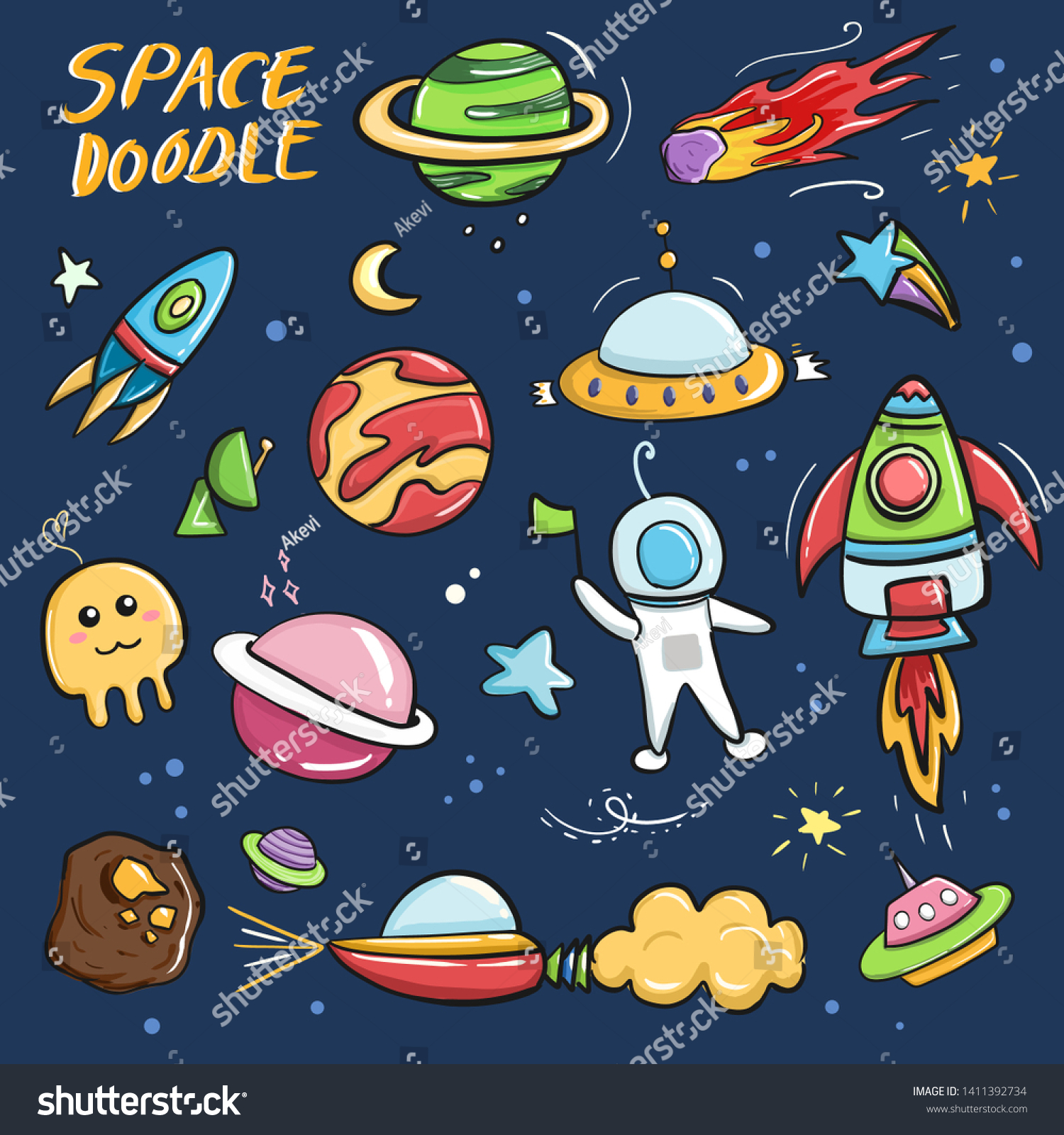 Galaxy Space Doodle Cartoon Drawing Collection Stock Vector (Royalty ...