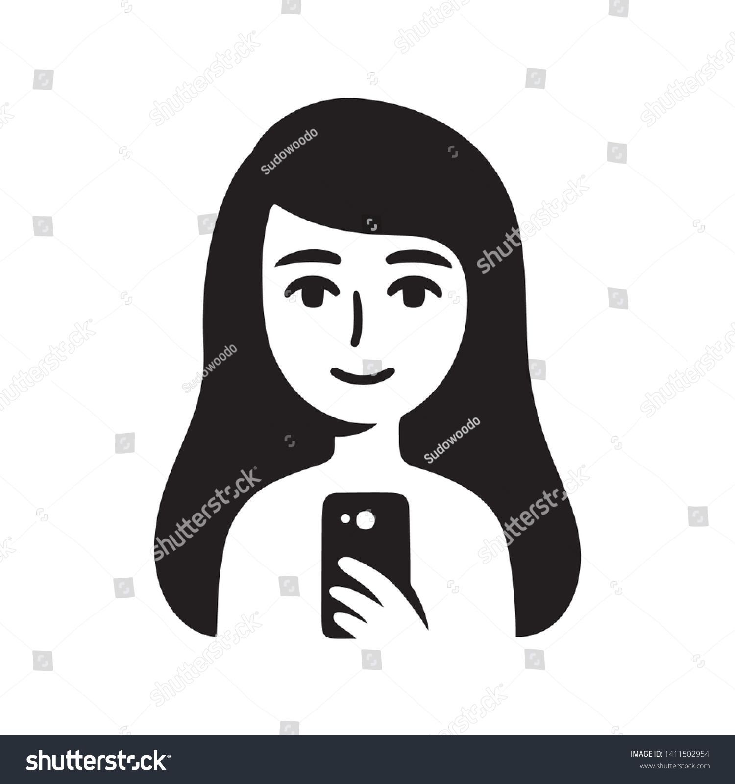 Simple Drawing Cute Girl Taking Selfie Stock Vector Royalty Free