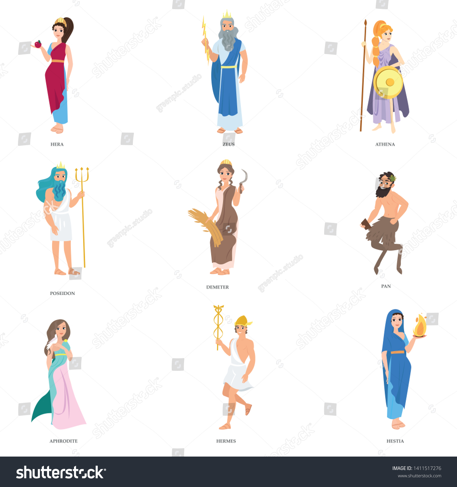 Set Cute Greek Gods Character Different Stock Vector (Royalty Free ...