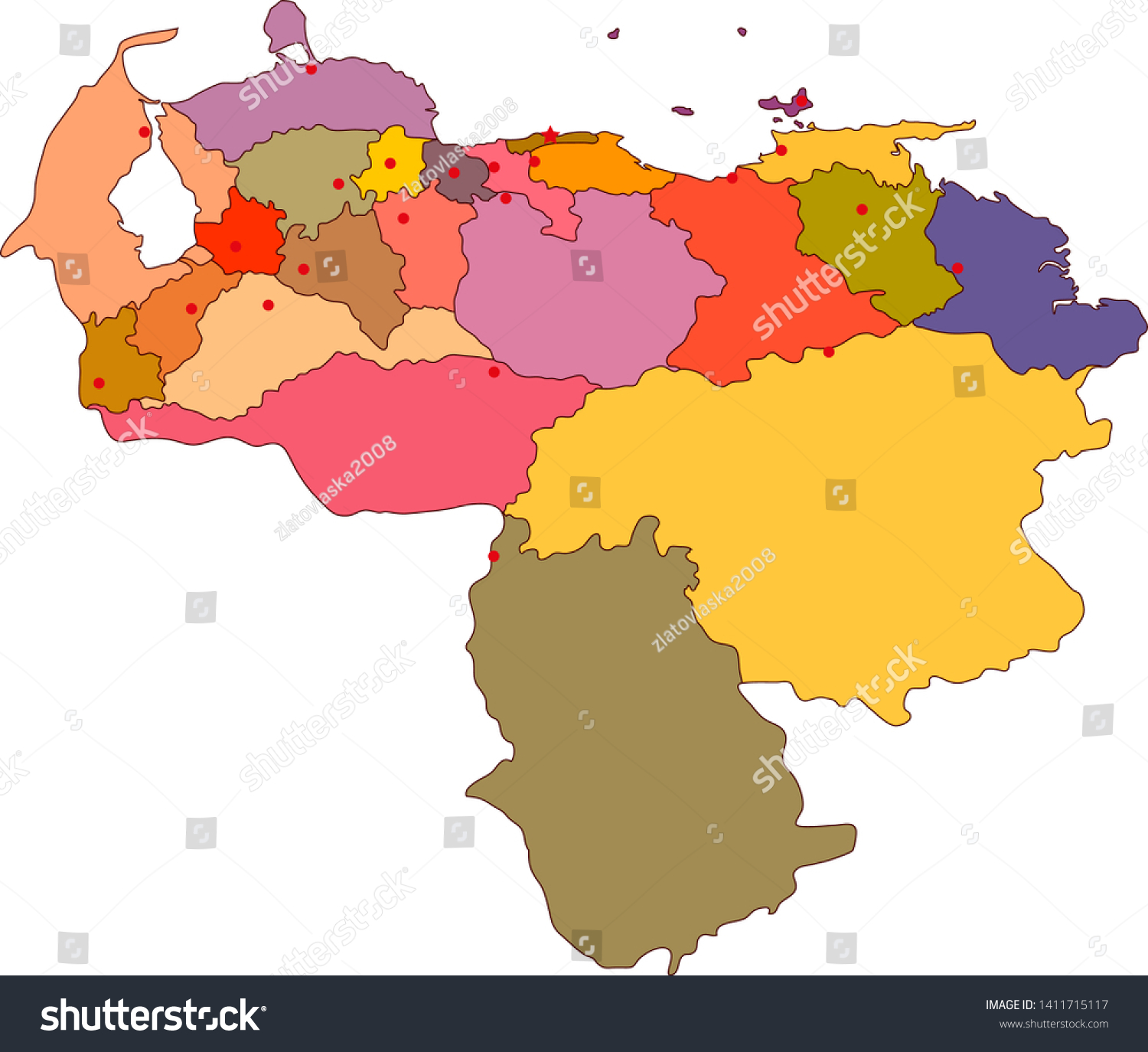 High Detailed Political Map Venezuela Regions Stock Vector Royalty Free 1411715117 Shutterstock 3857