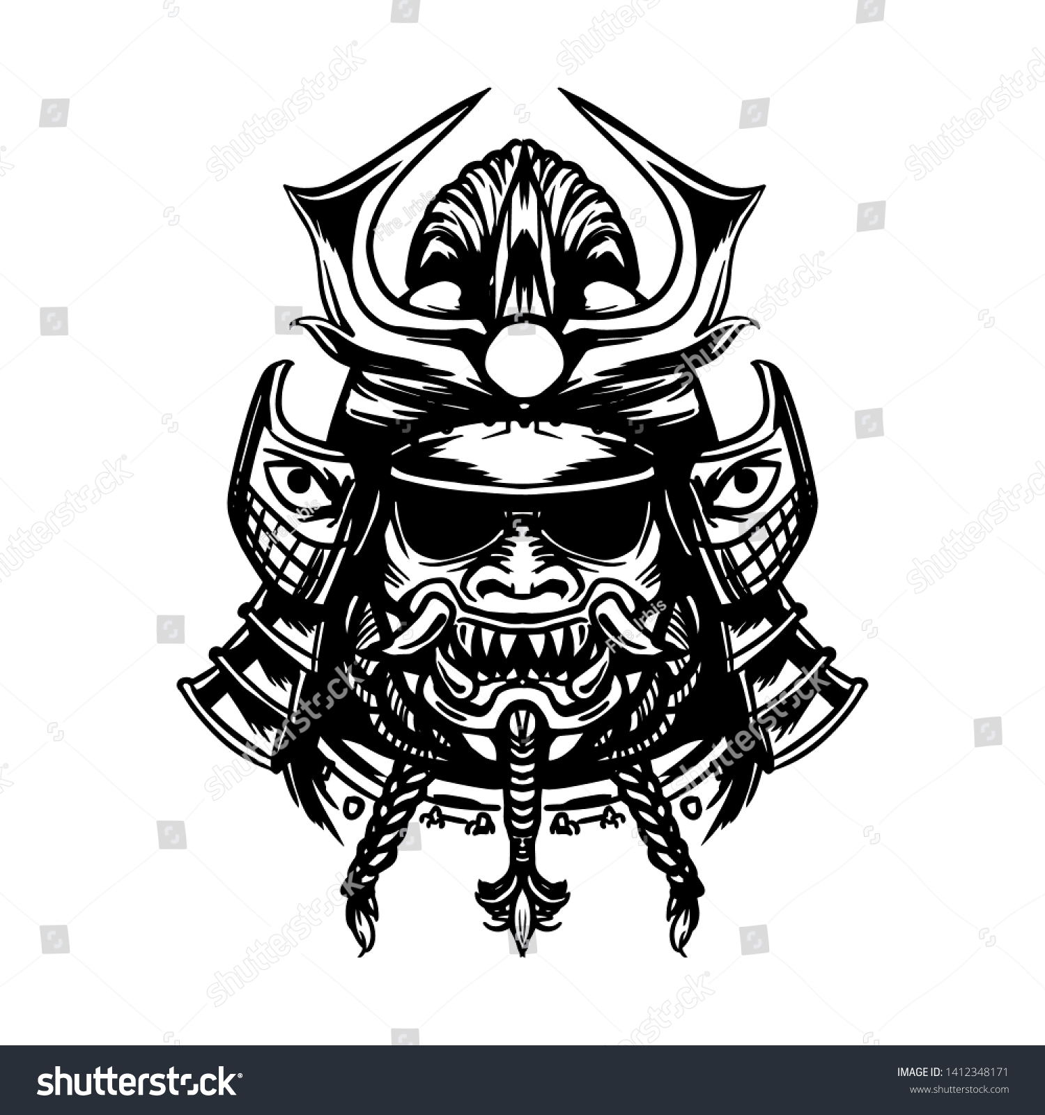 Evil Samurai Mask Demonic Face Tattoo Stock Vector (Royalty Free ...