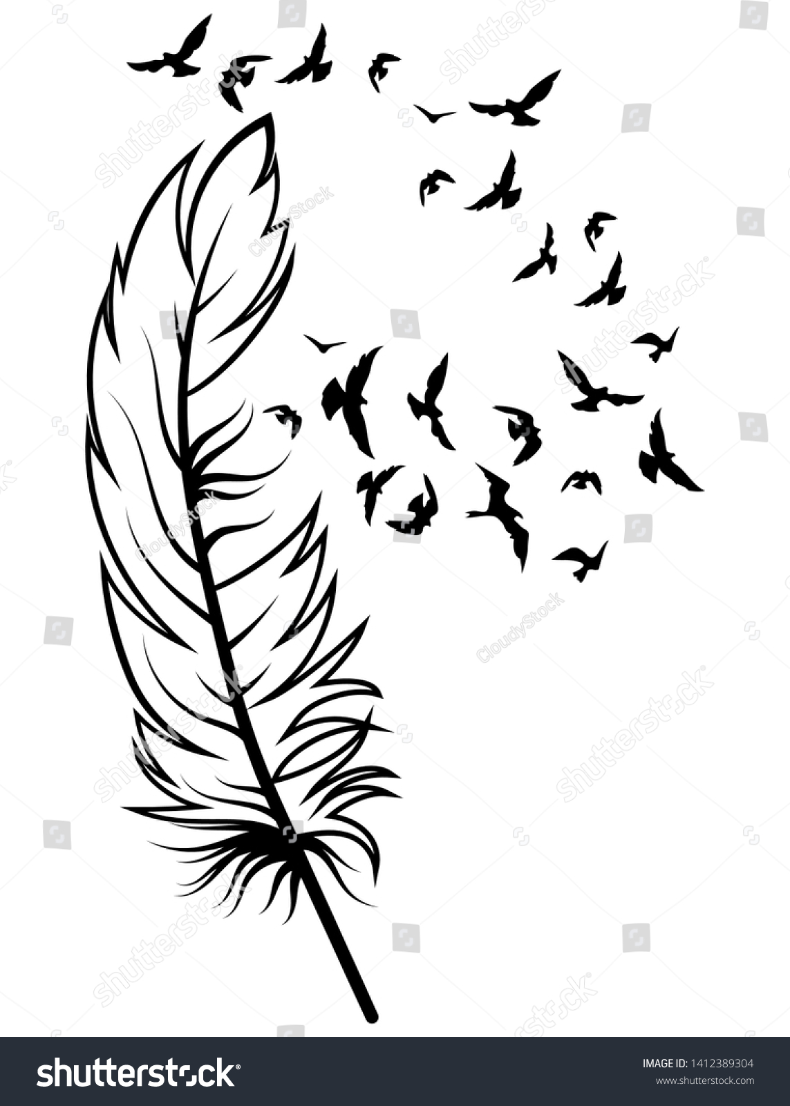 Feather Birds Black White Vector Illustration Stock Vector (Royalty ...