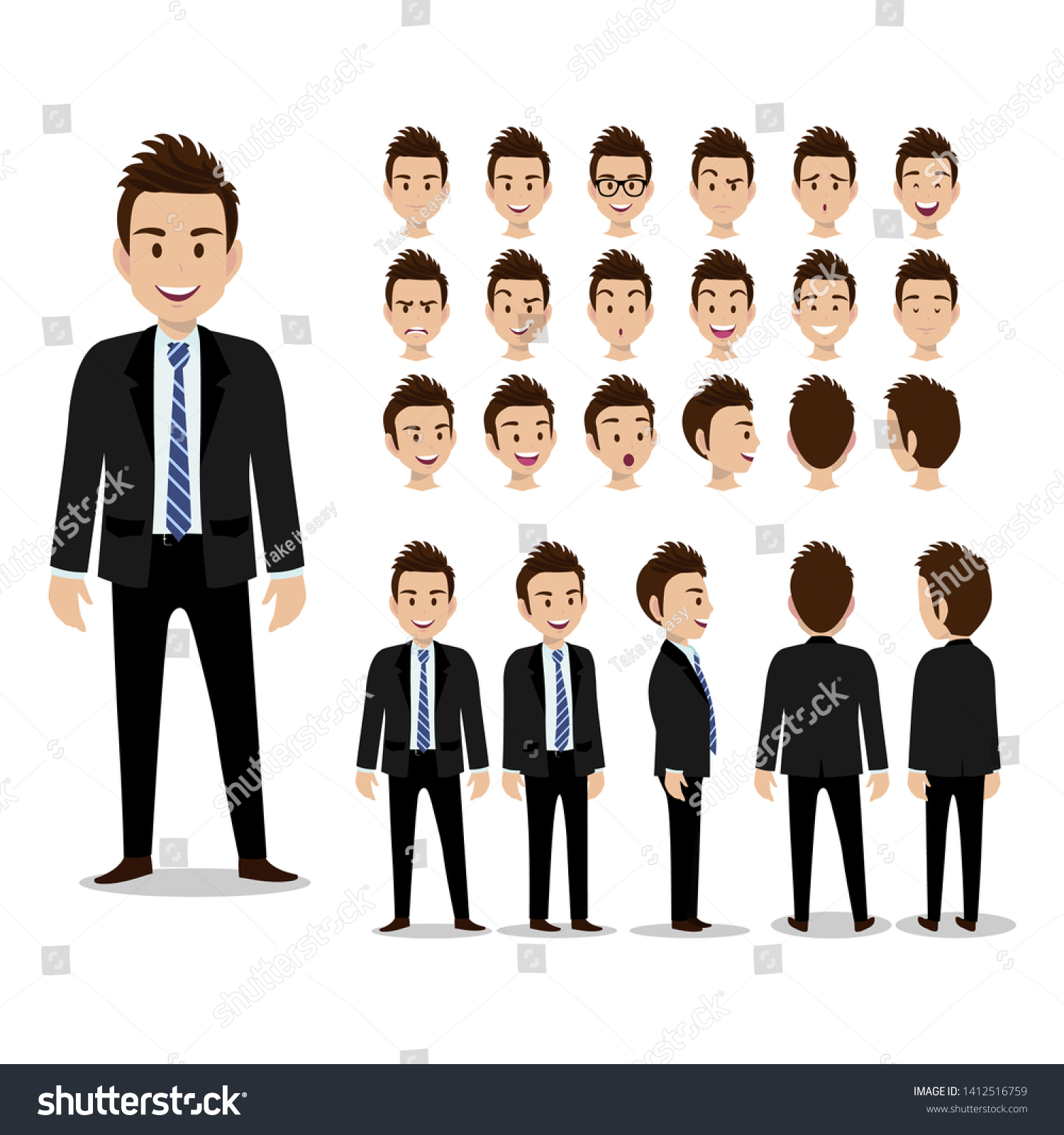 Cartoon Character Business Man Suit Animation Stock Vector (Royalty ...