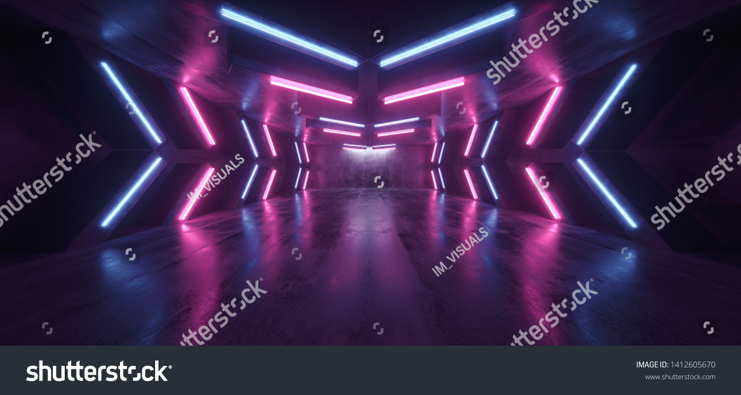 Futuristic Arrow Shaped Neon Lights Glowing Stock Illustration 