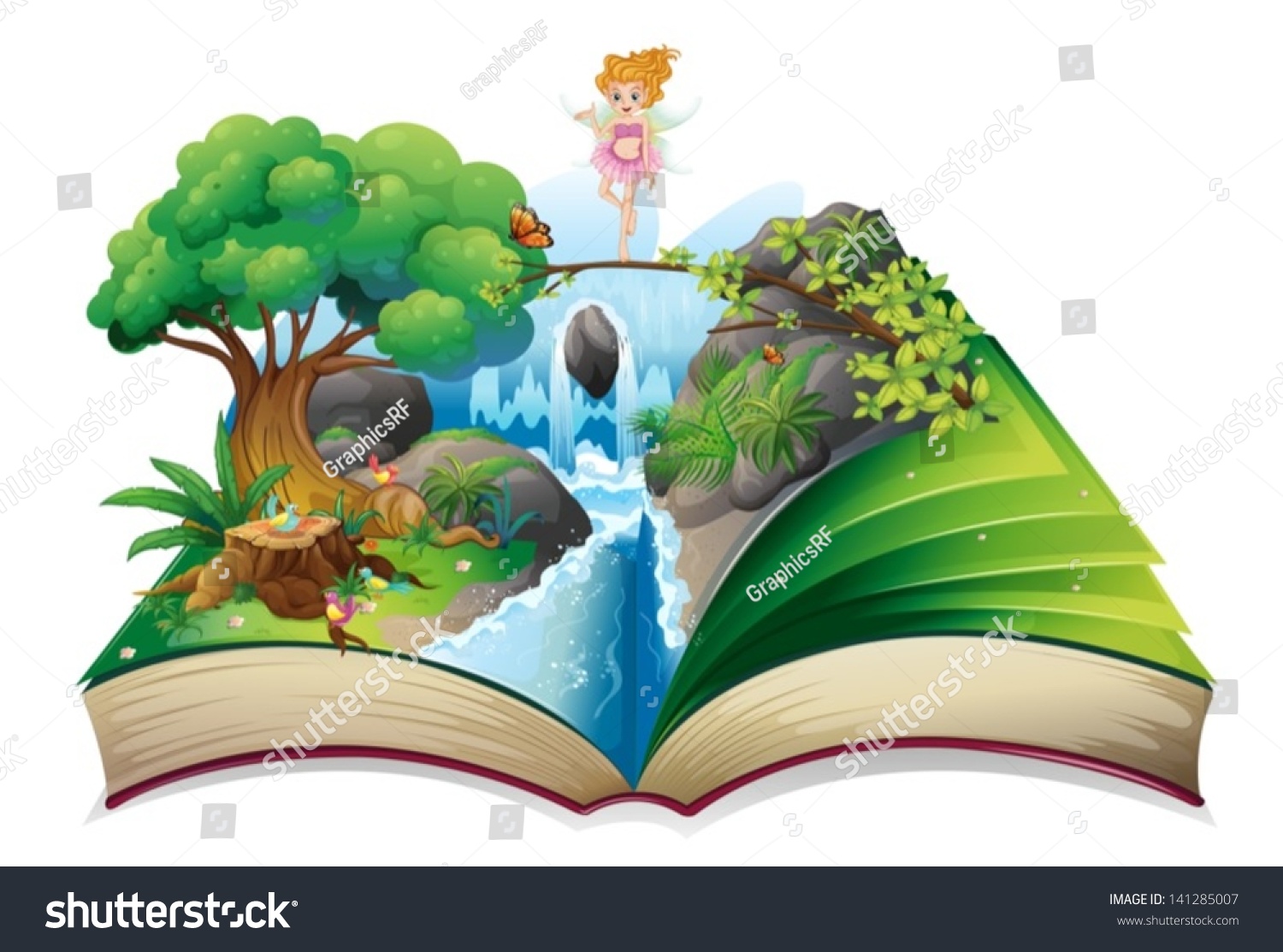 Illustration Open Book Image Fairy Land Stock Vector (Royalty Free ...