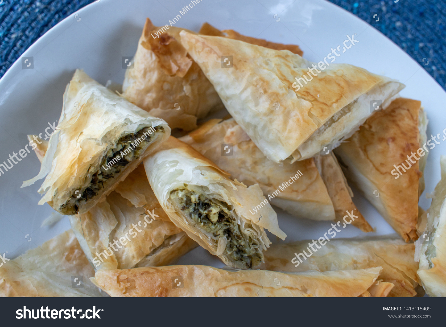 Spanakopita Greek Spinach Puff Pastry Pie Stock Photo 1413115409