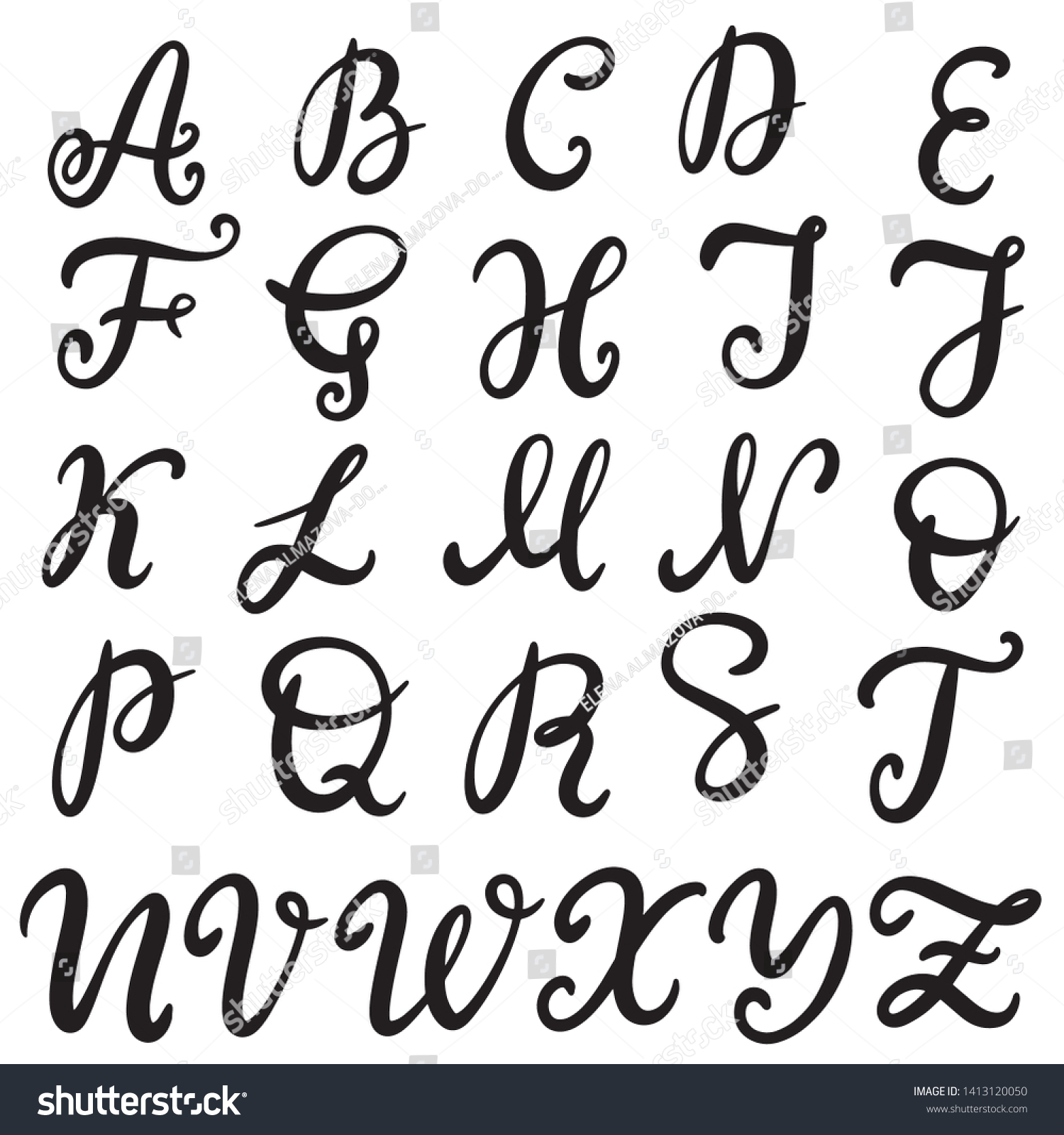 Alphabet English Letters Handwritten Modern Calligraphy Stock Vector ...