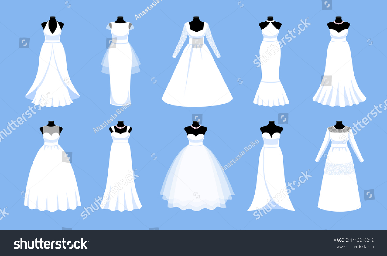 Set Long White Wedding Dresses Vector Stock Vector (Royalty Free ...