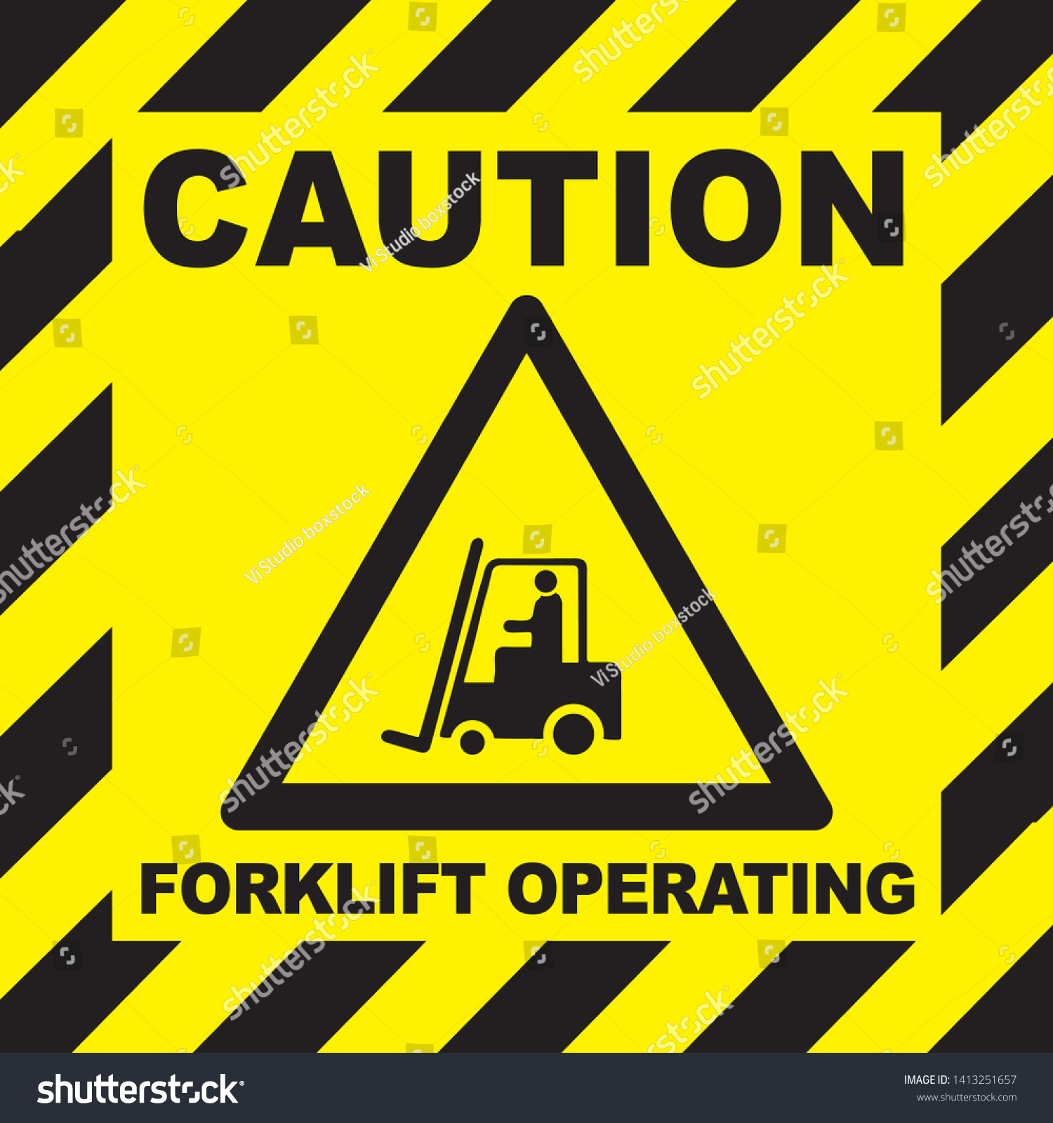 Caution Forklift Trucks Operating Sign Triangle เวกเตอร์สต็อก ปลอดค่าลิขสิทธิ์ 1413251657