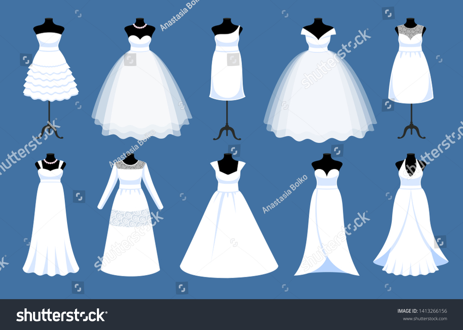 Collection Long Short Wedding Dresses Brides Stock Vector (Royalty Free ...