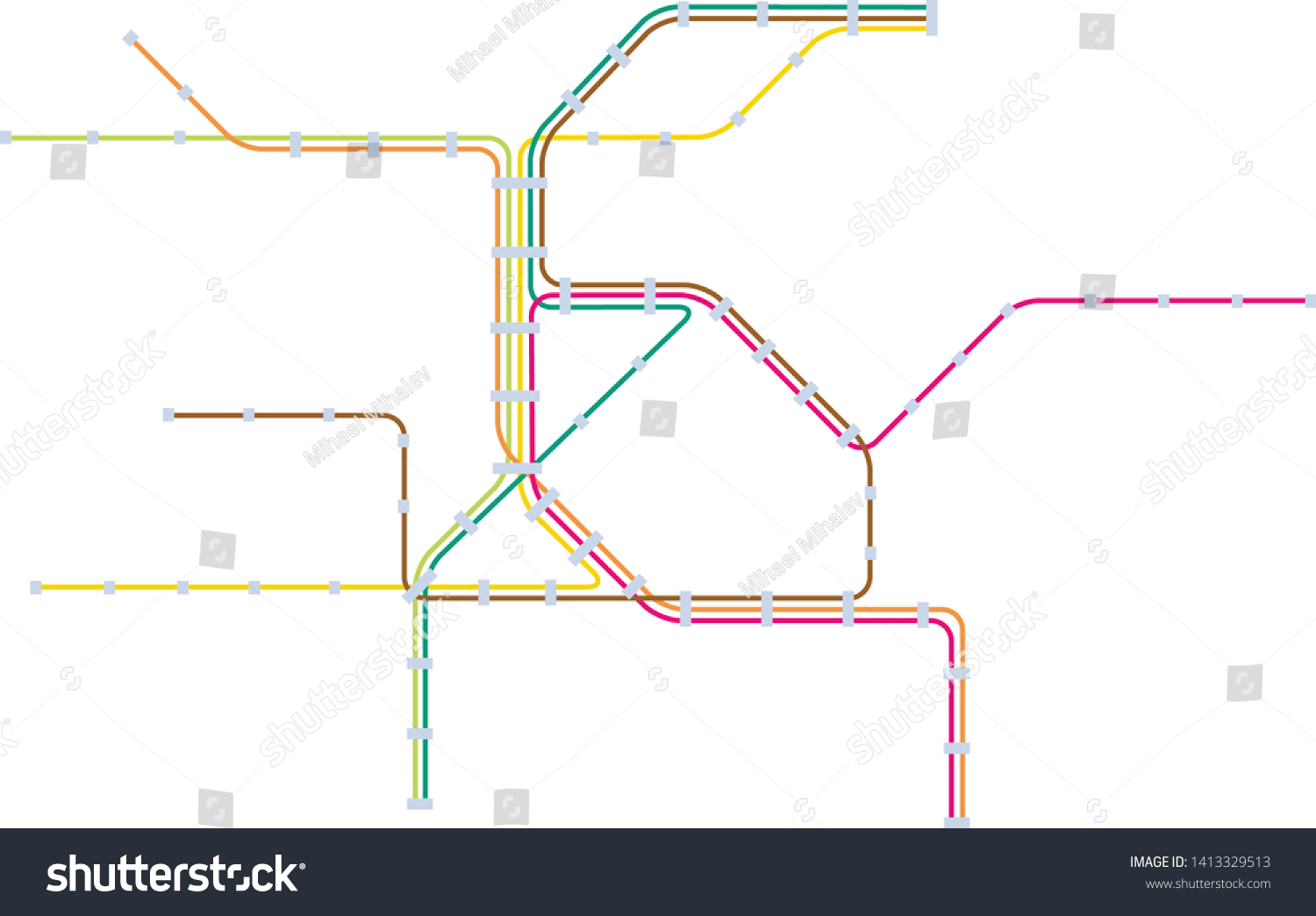 Colorful Metro Subway Map Six Lines Stock Vector (Royalty Free ...