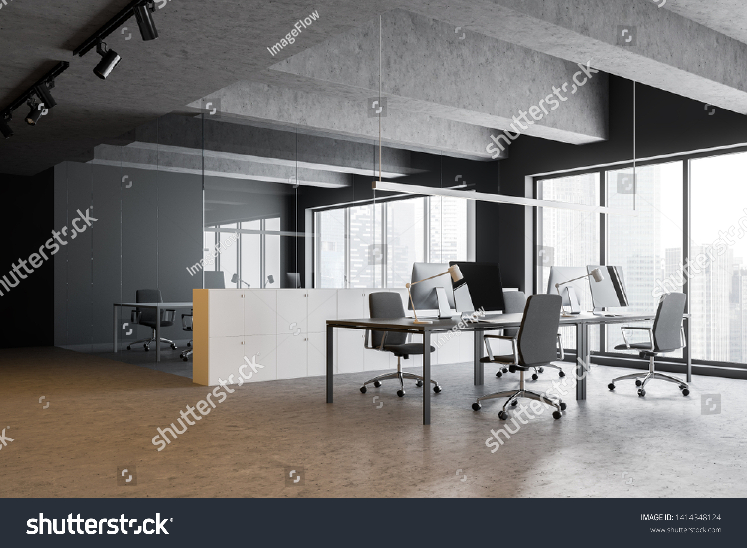 Industrial Style Open Space Office Interior Stock Illustration ...