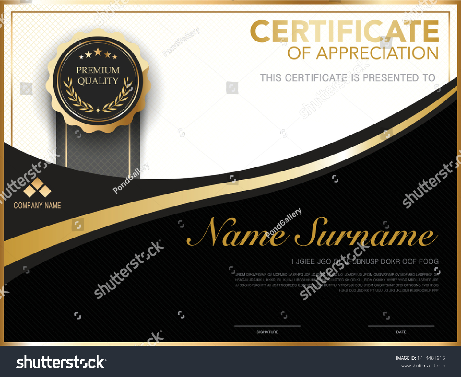 Vektor Stok Diploma Certificate Template Black Gold Color Tanpa Royalti Shutterstock