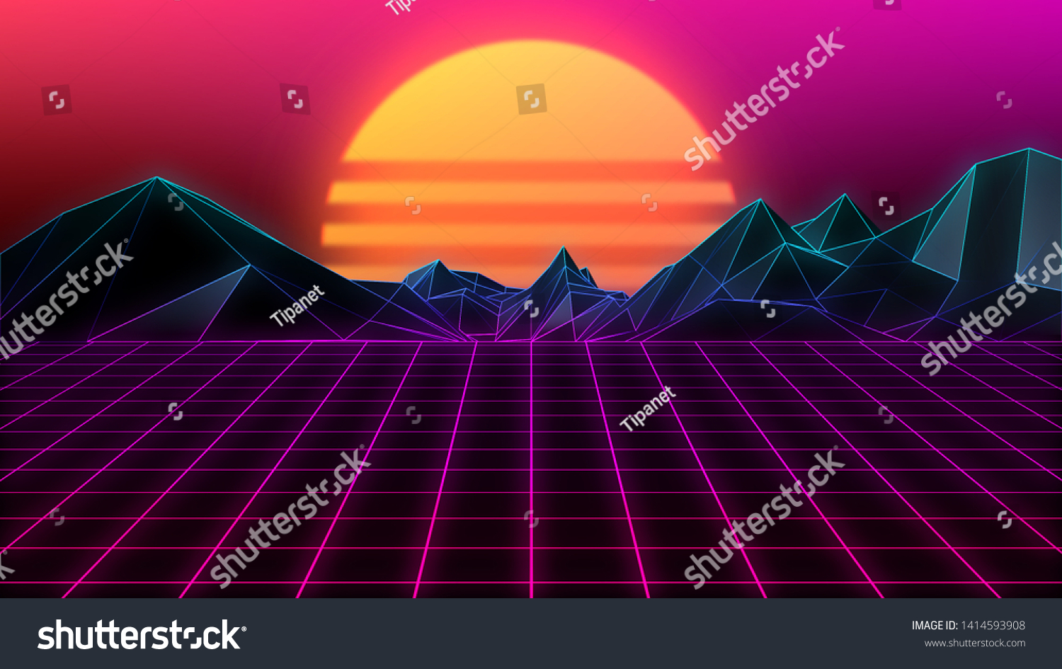 80s Retro Background Grid Terrain Sunset Stock Illustration 1414593908 ...