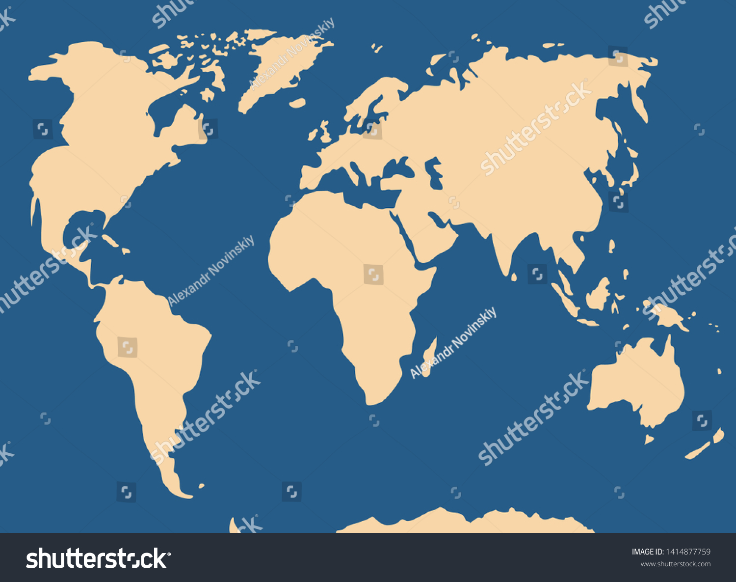 World Map Yellow Continents On Blue Stock Vector (Royalty Free ...