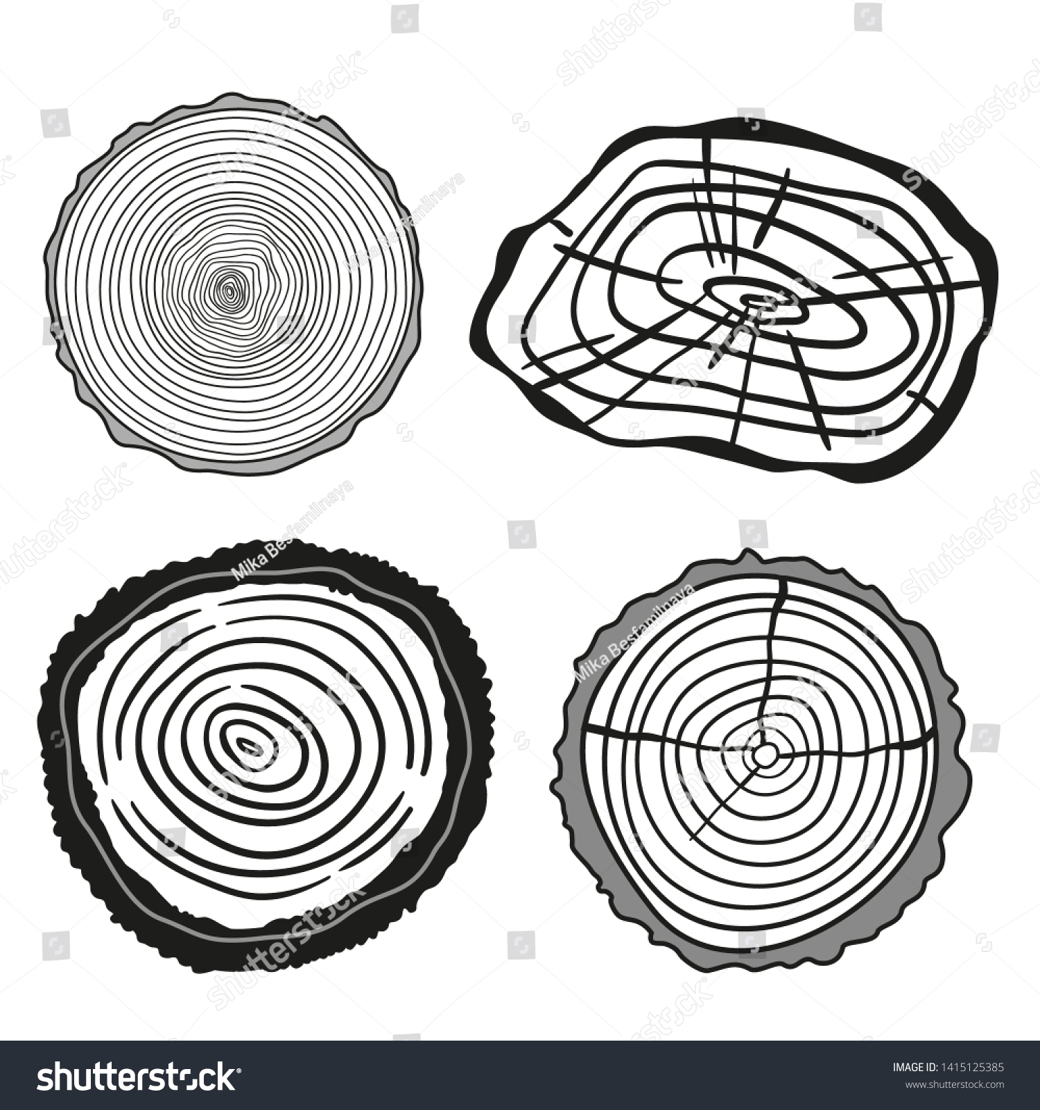 Monochrome Tree Rings On White Set Stock Vector (Royalty Free ...