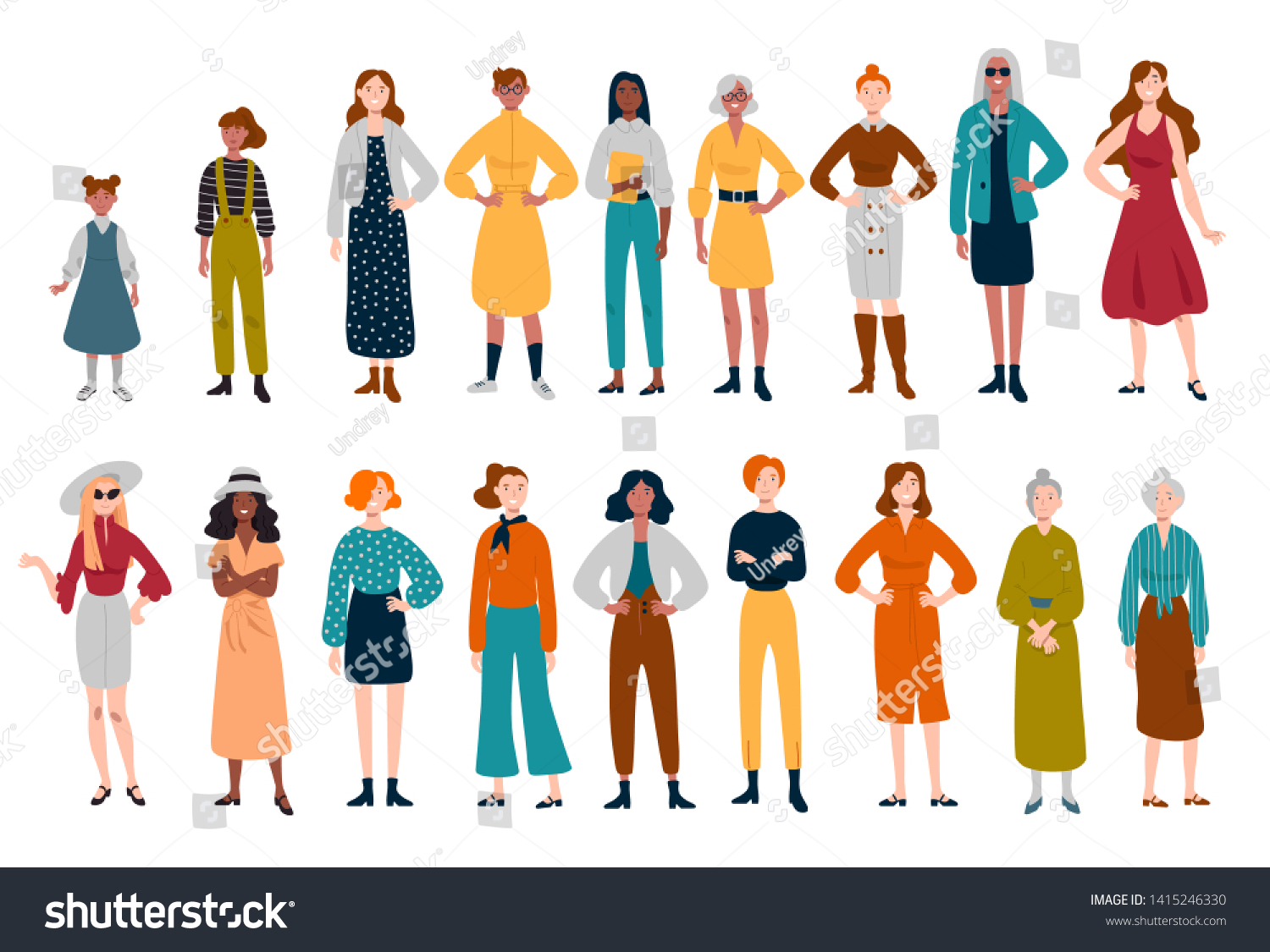 Women Many Female Characters Different Ages Stock Vector (Royalty Free ...