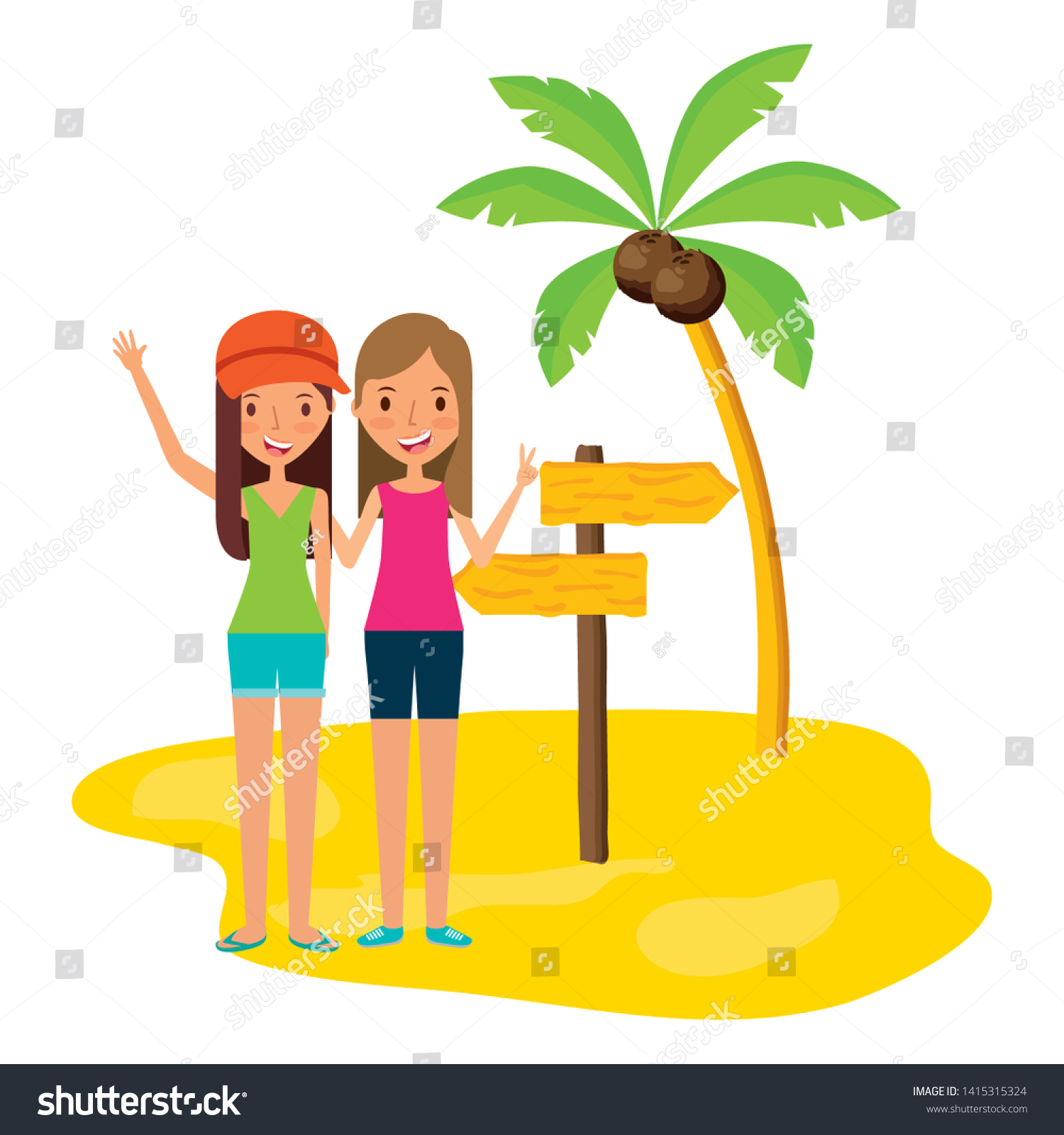 Summer Time Holiday Girls Beach Vector Stock Vector Royalty Free 1415315324 Shutterstock 8889