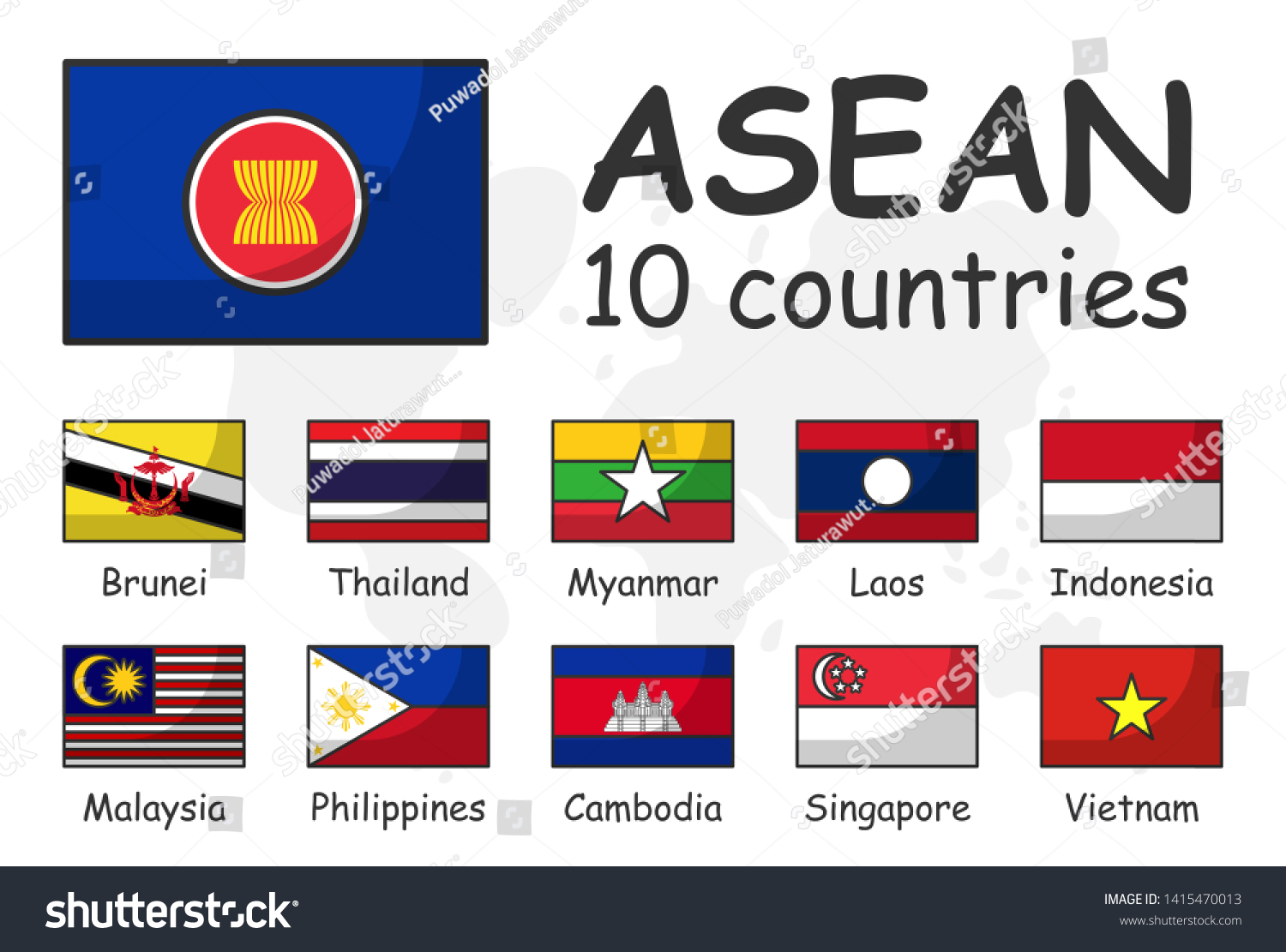 Asean Membership Flag Association Southeast Asian Stock Vector (Royalty ...