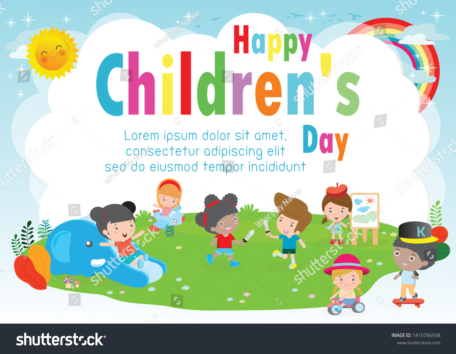 Happy Childrens Day Background Poster Happy Stock Vector (Royalty Free ...