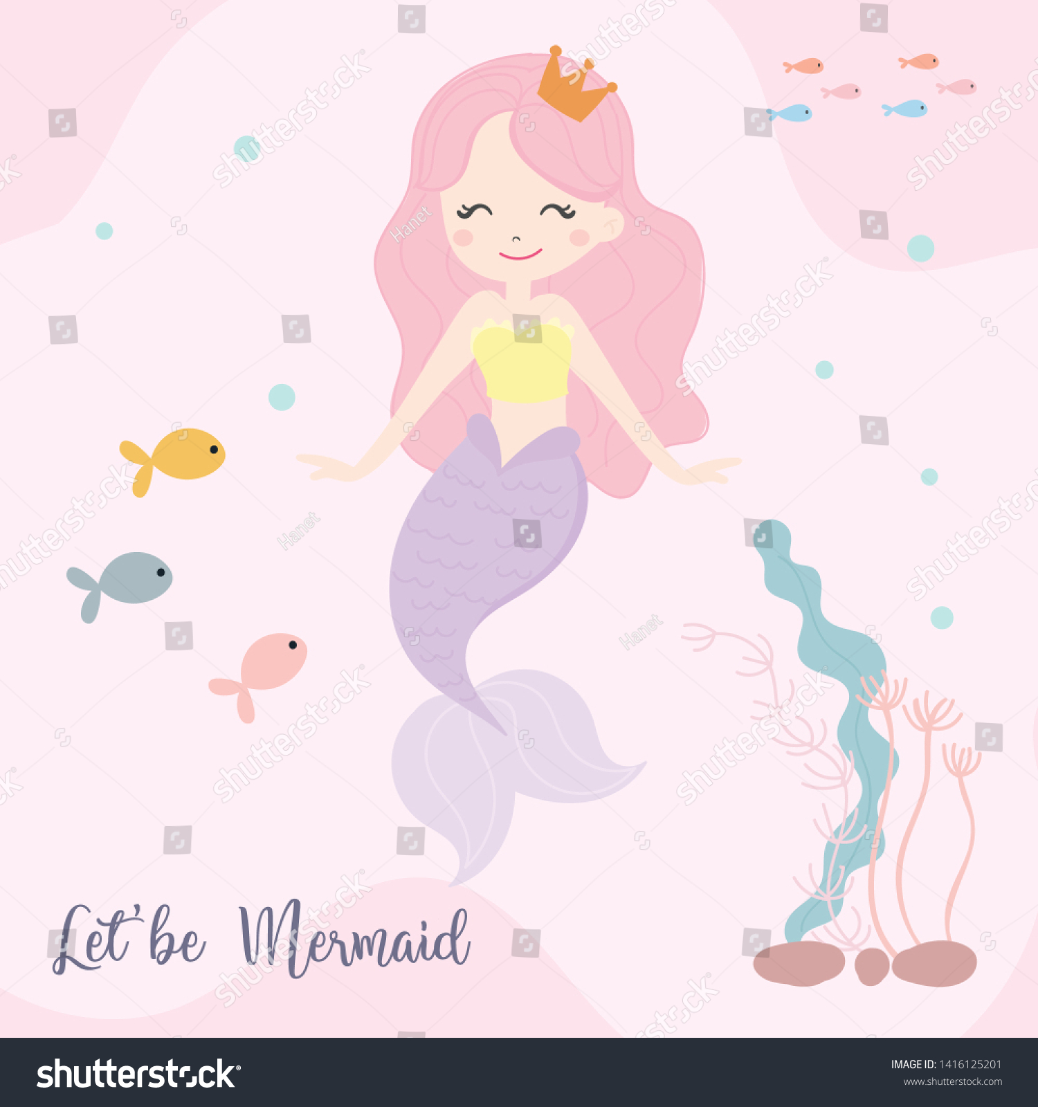 Cute Little Mermaid Vector Illustration Stock Vector (Royalty Free ...