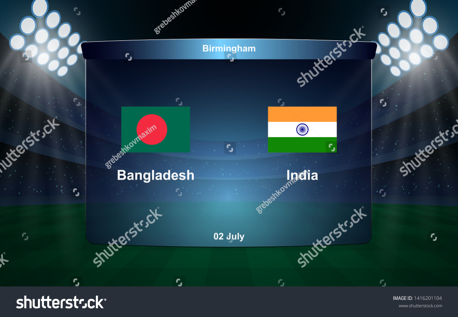 Bangladesh Vs India Cricket Scoreboard Broadcast: Vector De Stock ...